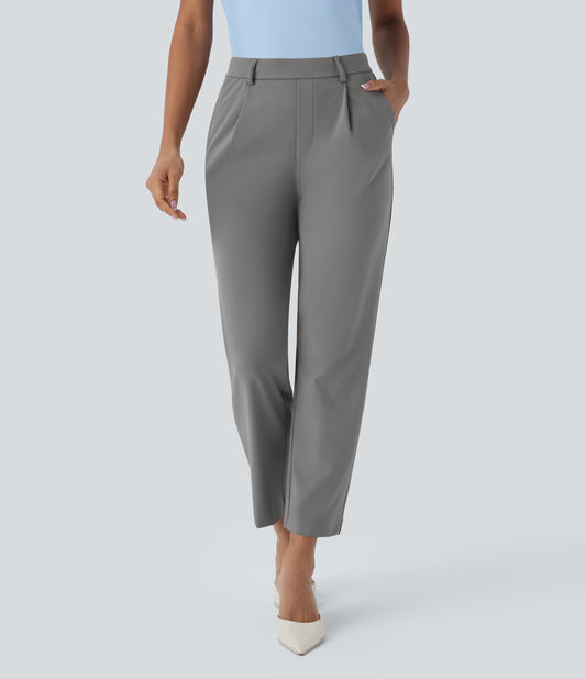High Waisted Pocket Ankle Length Tapered Work Pants