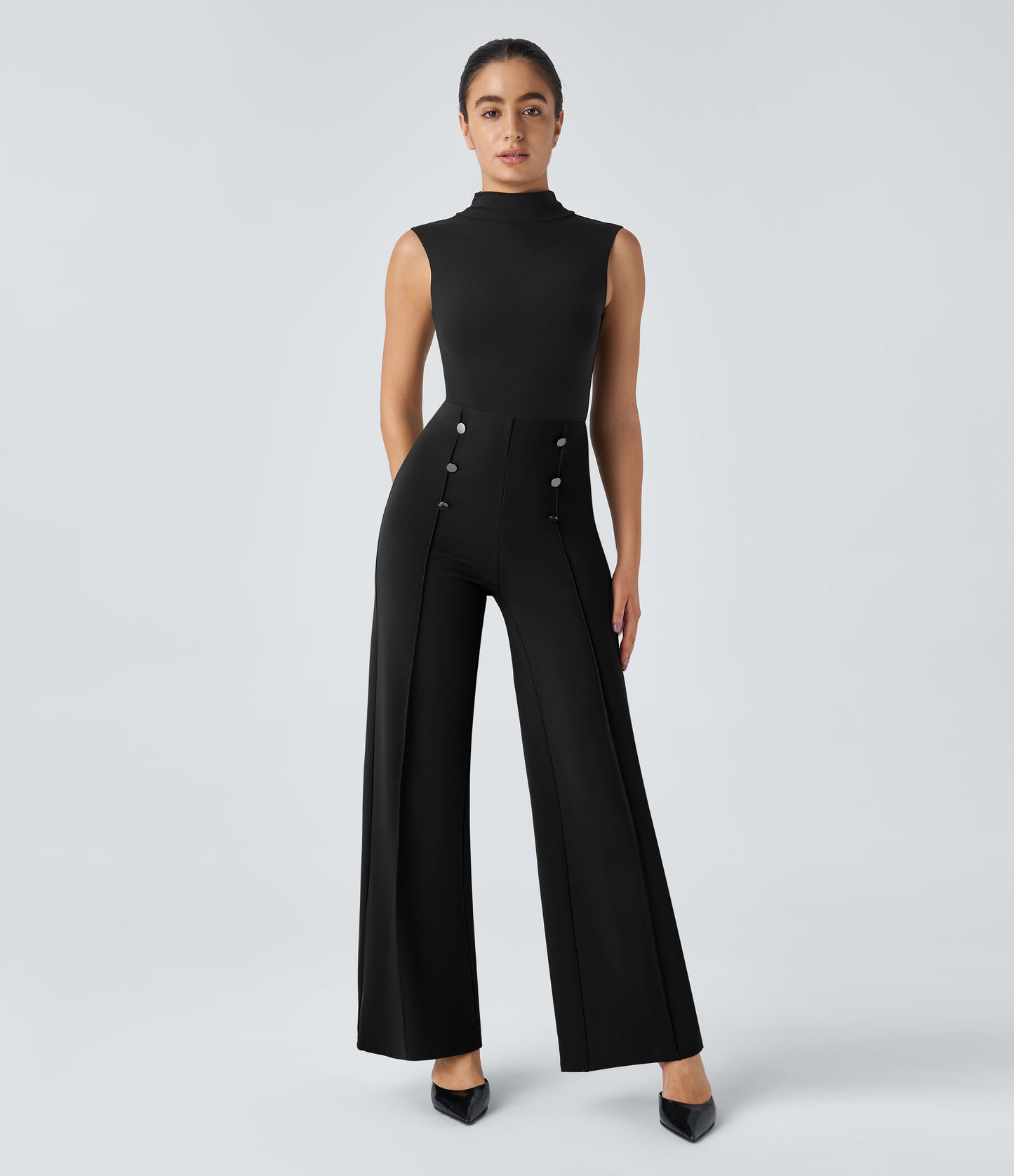 High Waisted Pocket Wide Leg Work Pants