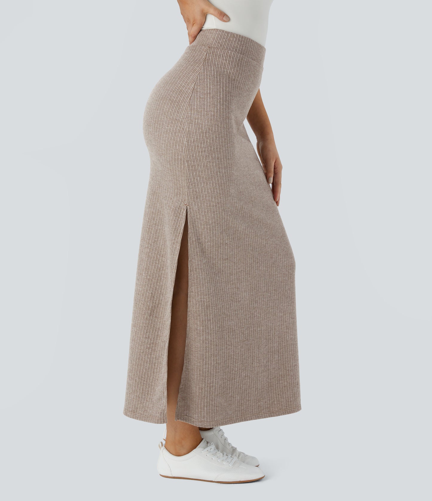 High Waisted Hem A Line Maxi Casual Skirt