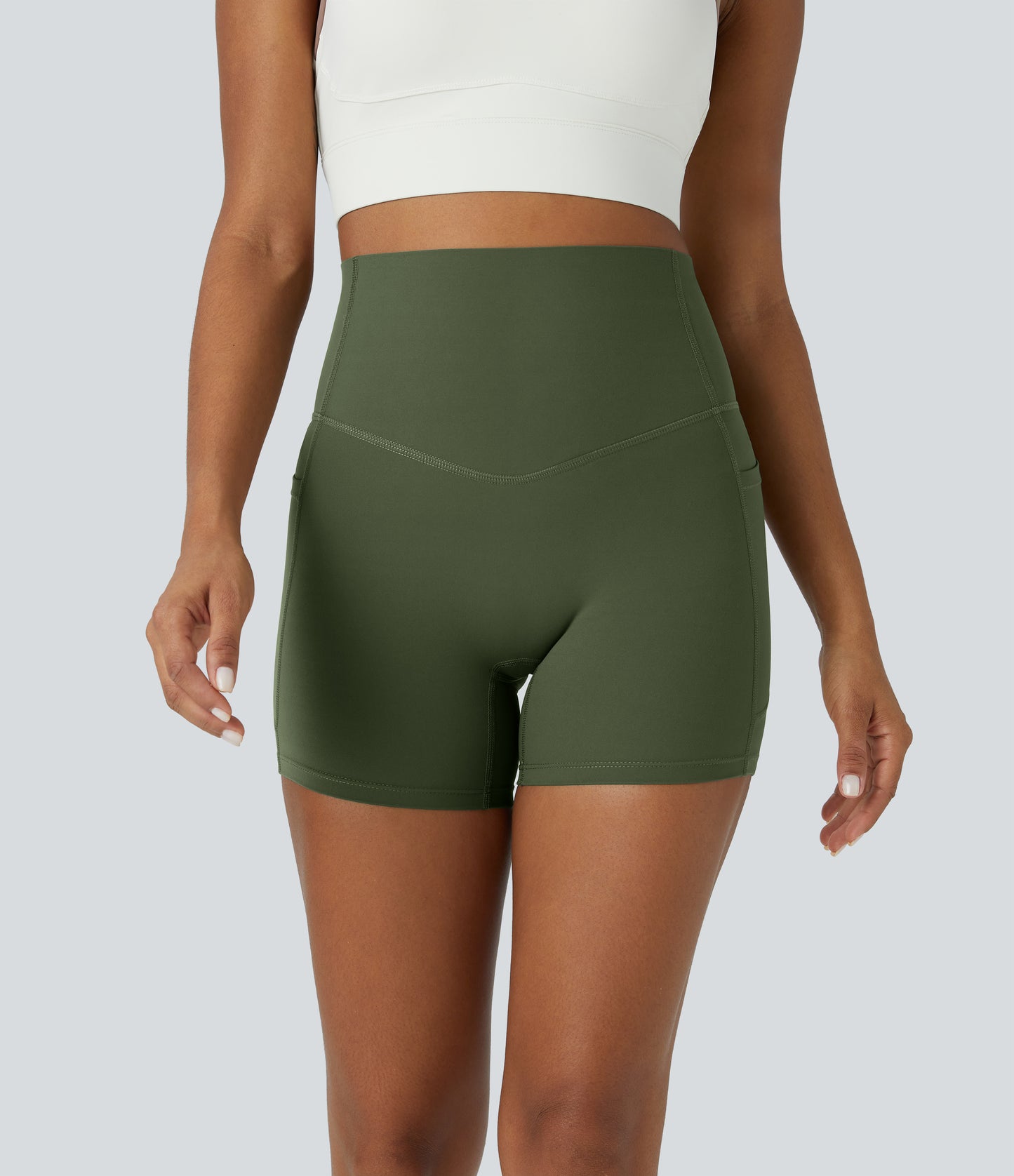 Høy midje magekontroll sidelommer formende treningsbiker shorts 12,5 cm