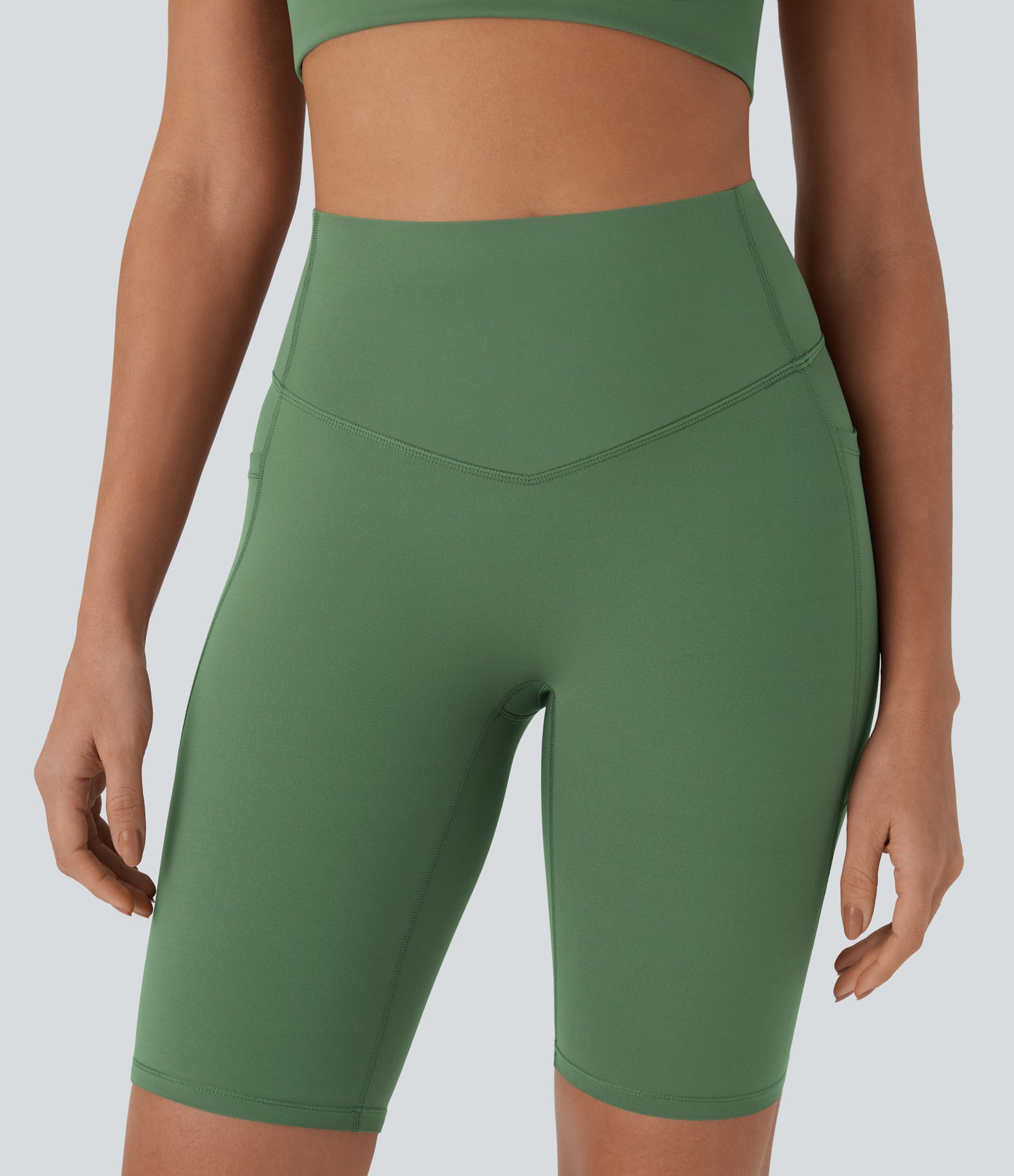 High Waisted Tummy Control Pocket Shaping Training Biker Shorts 9''