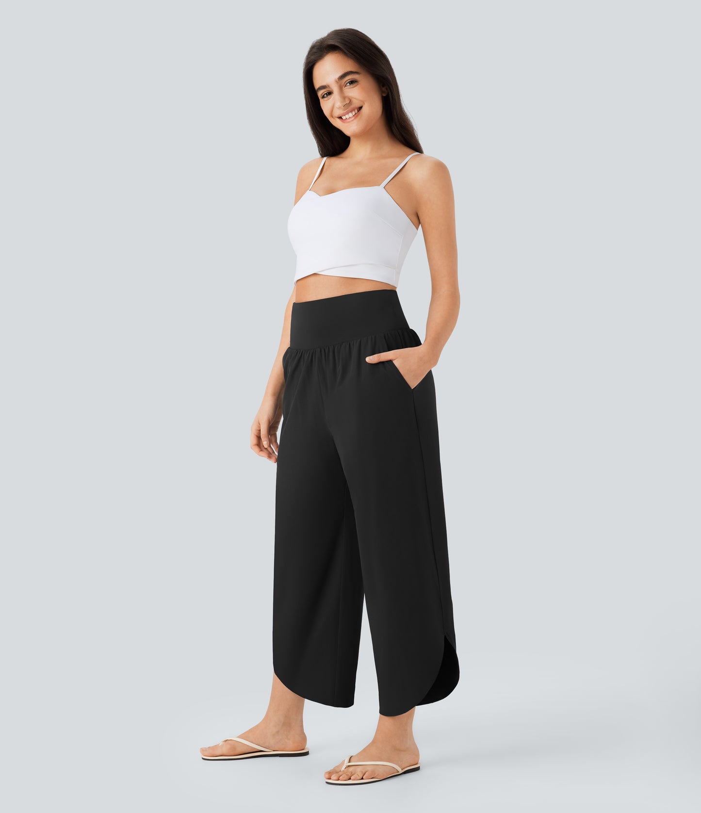High Waisted Tummy Control Pocket Hem Quick Dry Pants