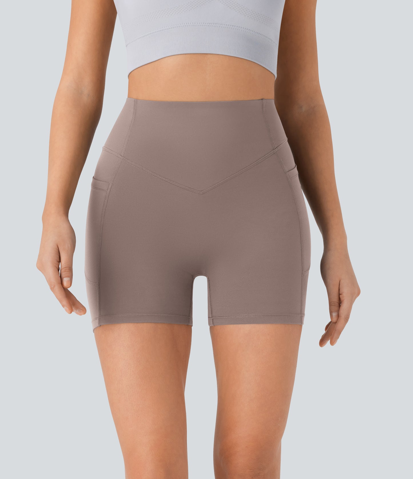 Høy midje, skrumpet rumpeløftende, magekontroll, formende sidelommer, treningsbiker-shorts 12,5 cm