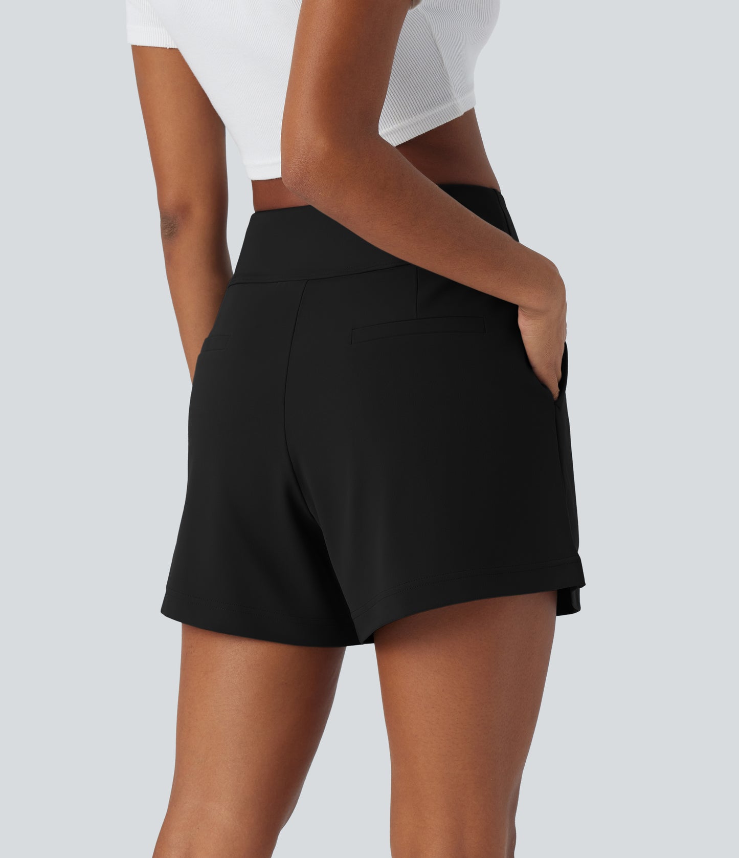 High Waisted Pocket Wide Leg Work Shorts