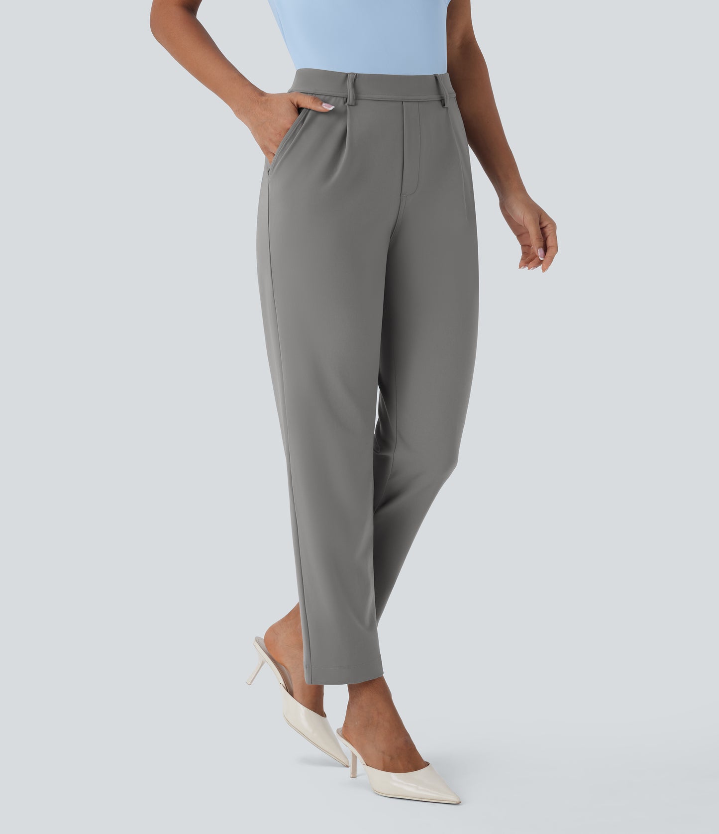 High Waisted Pocket Ankle Length Tapered Work Pants