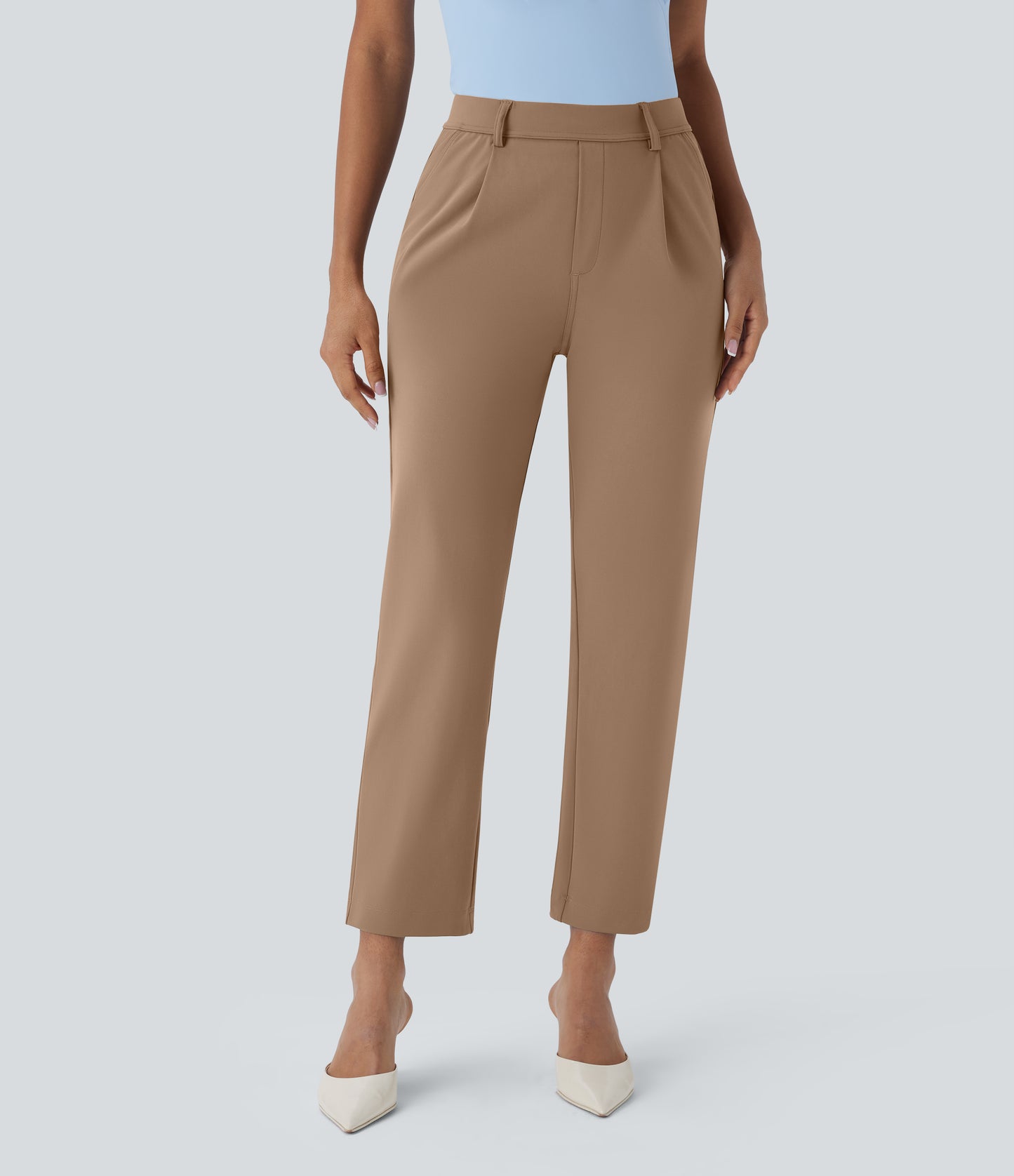 High Waisted Pocket Ankle Length Tapered Work Pants