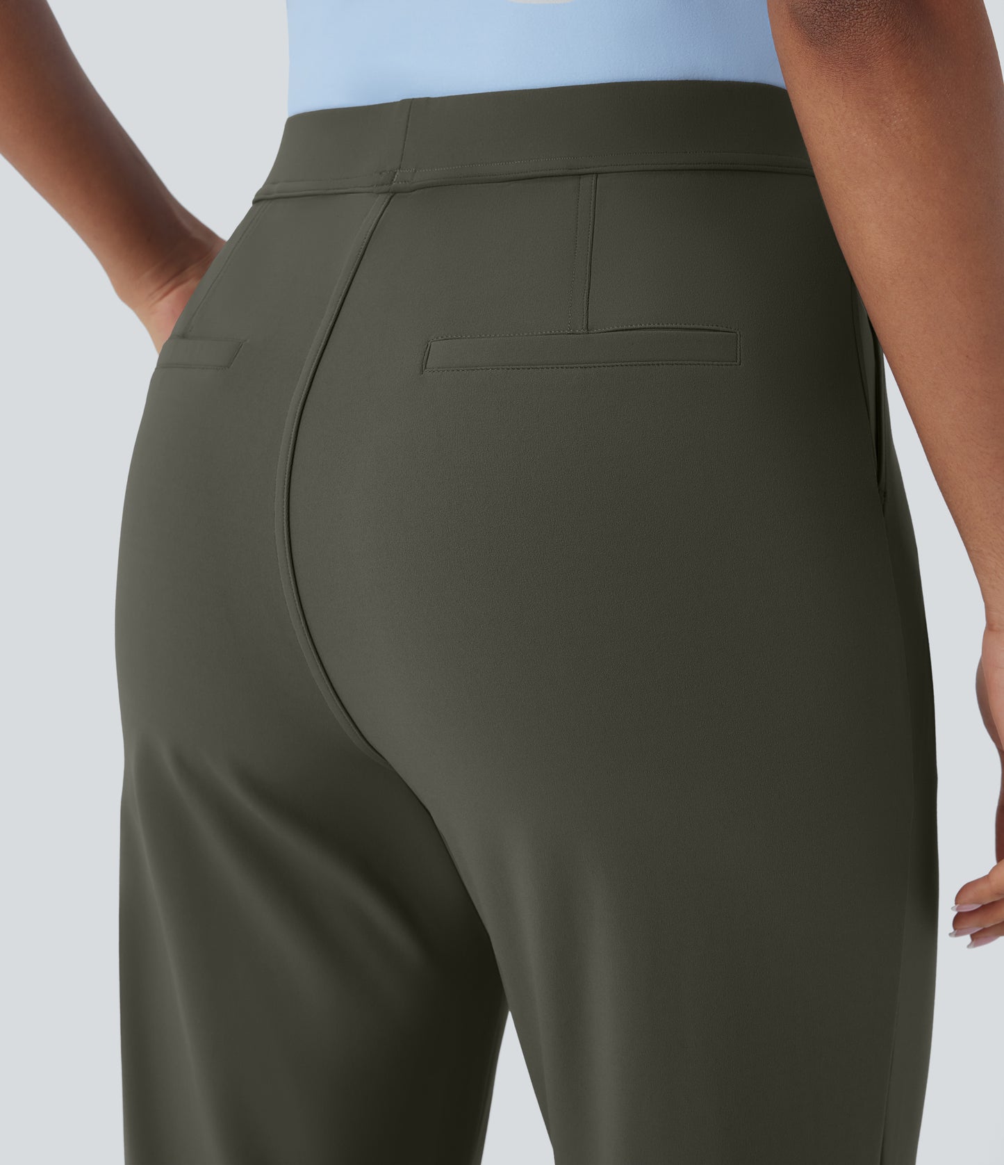High Waisted Pocket Ankle Length Tapered Work Pants