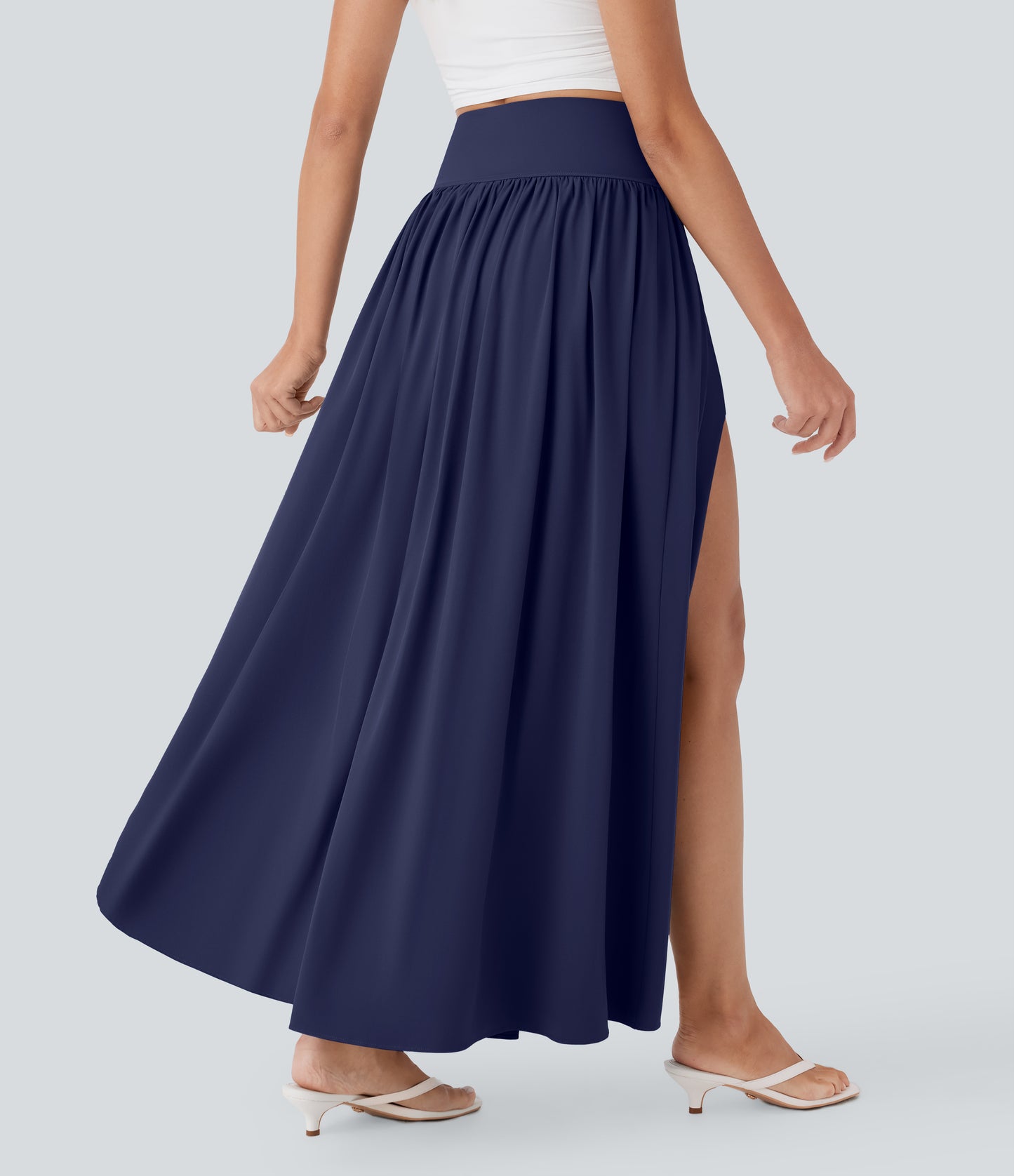 High Waisted Tummy Control 2-in-1 Flowy Quick Dry Maxi Skirt