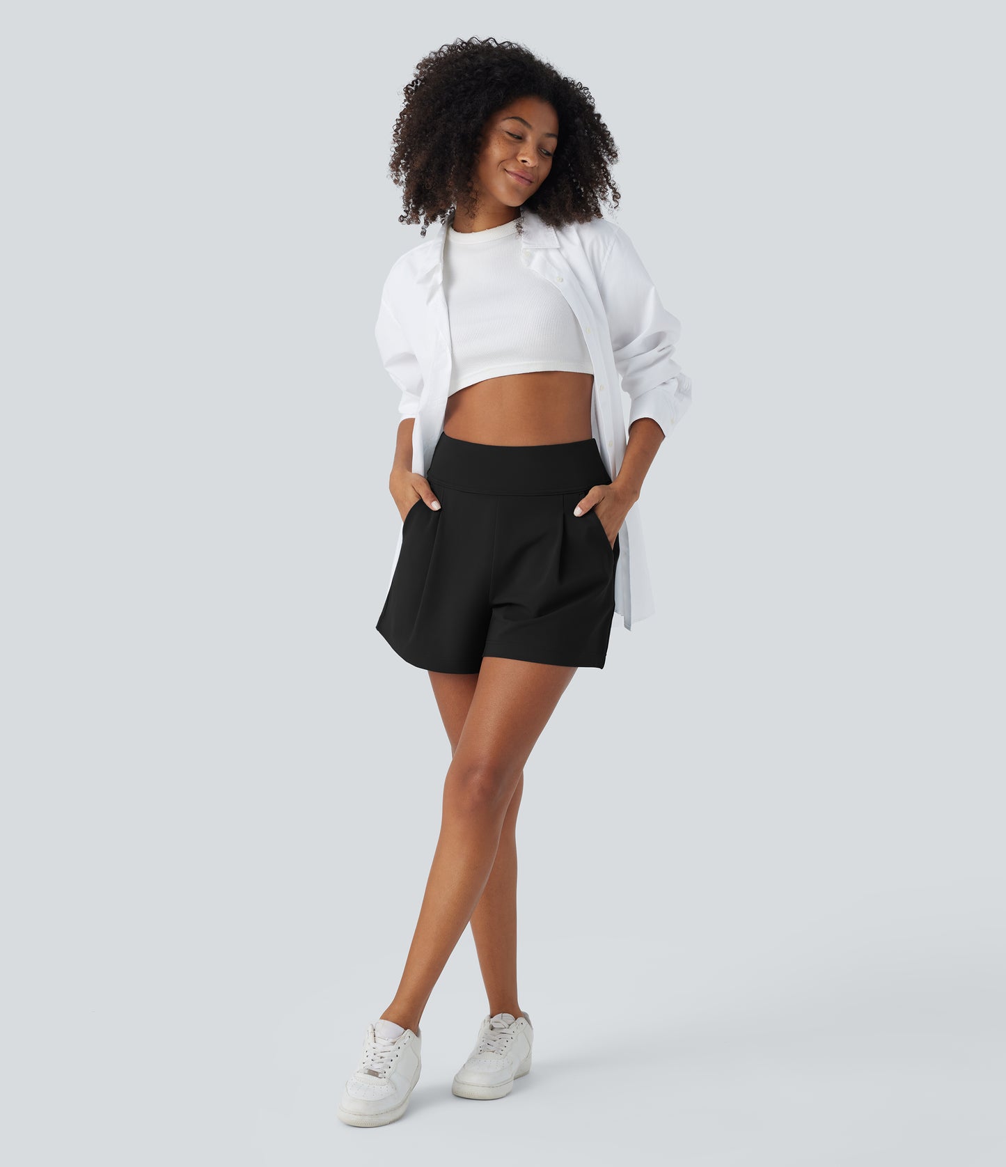 High Waisted Pocket Wide Leg Work Shorts