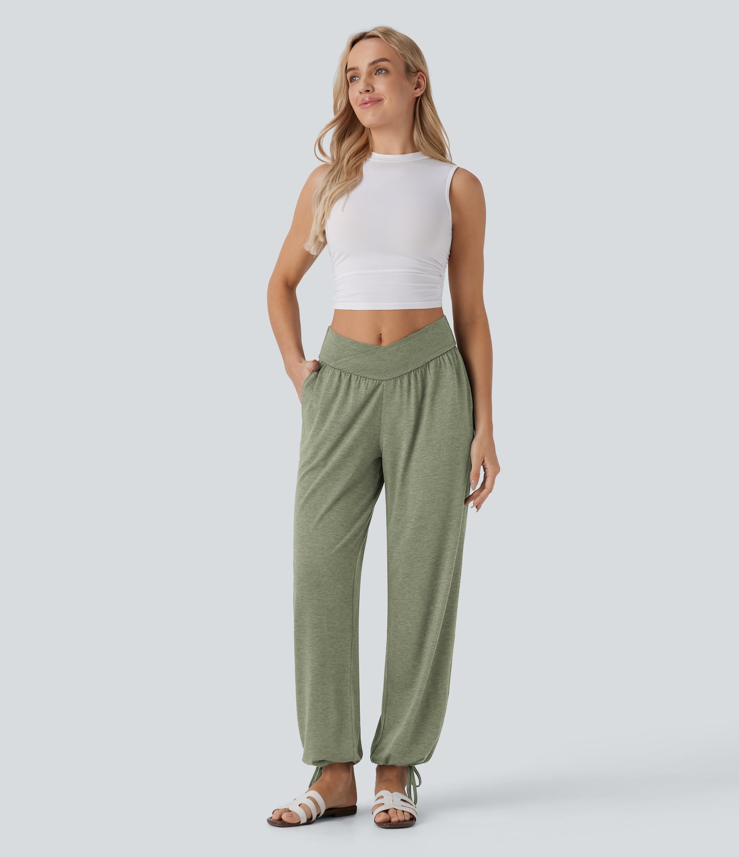 High Waisted Pocket Drawstring Casual Joggers