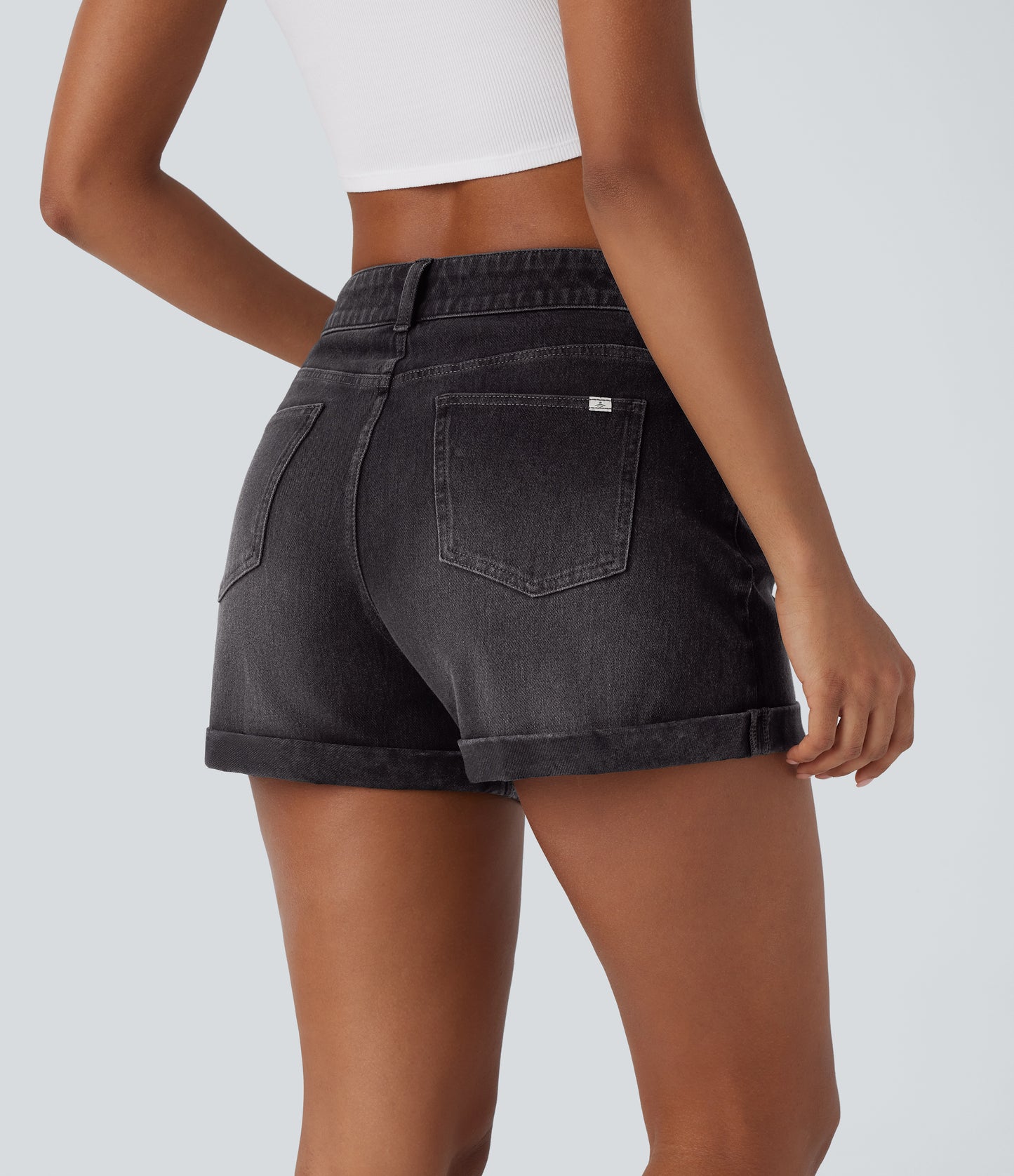 Mittelhohe Denim-Shorts mit Reißverschlusstaschen, 3 Zoll