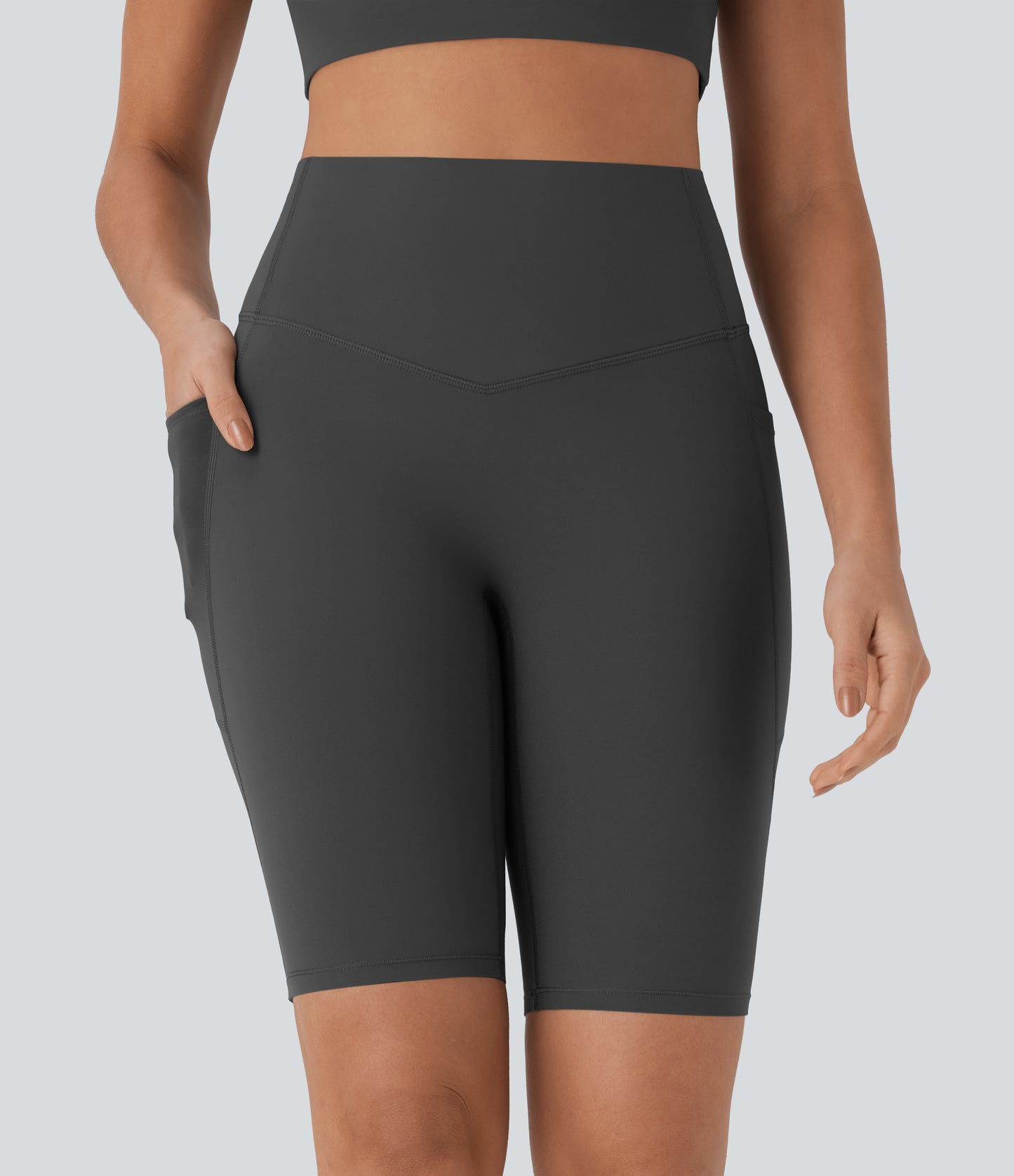 High Waisted Tummy Control Pocket Shaping Training Biker Shorts 9''