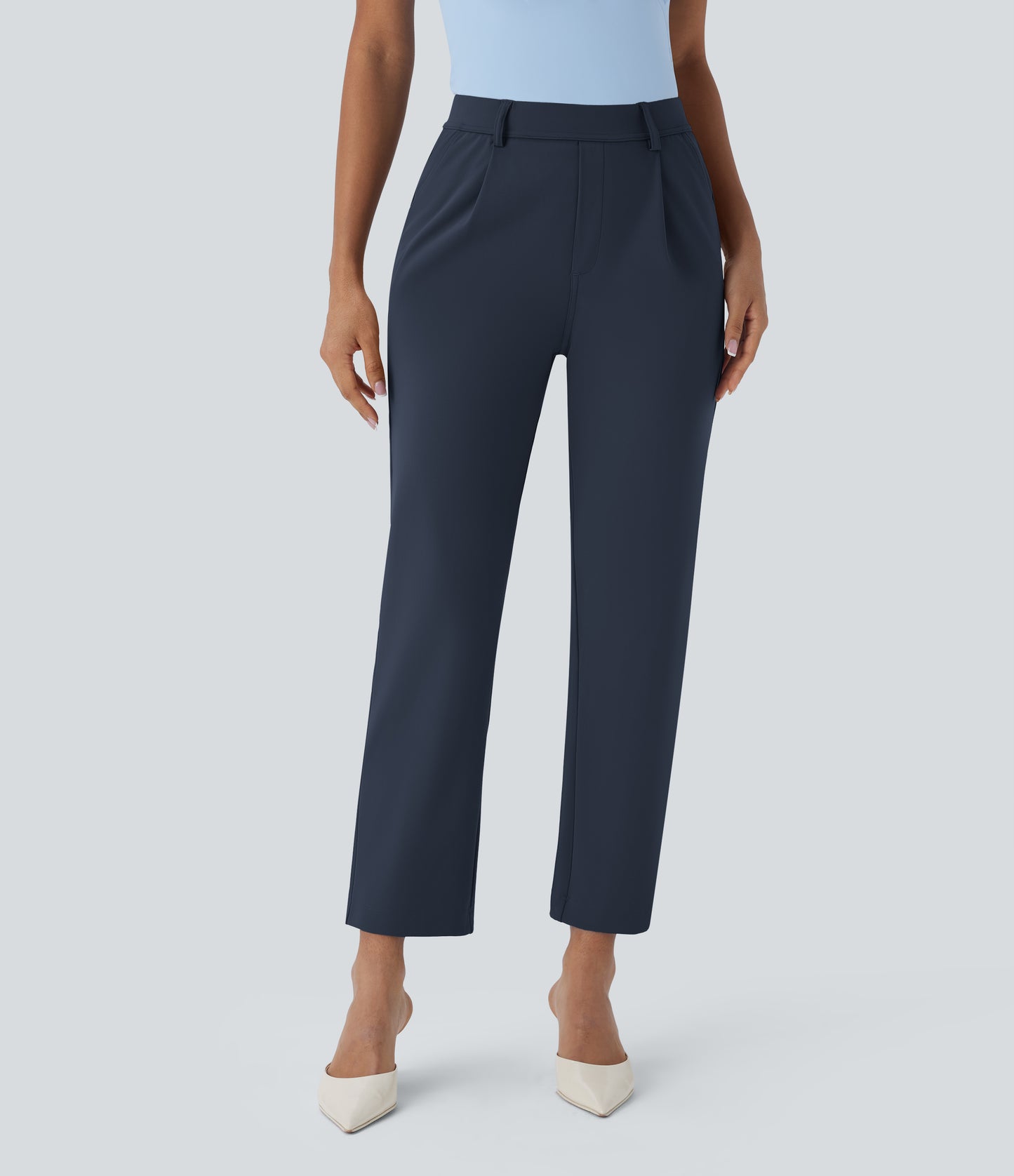 High Waisted Pocket Ankle Length Tapered Work Pants
