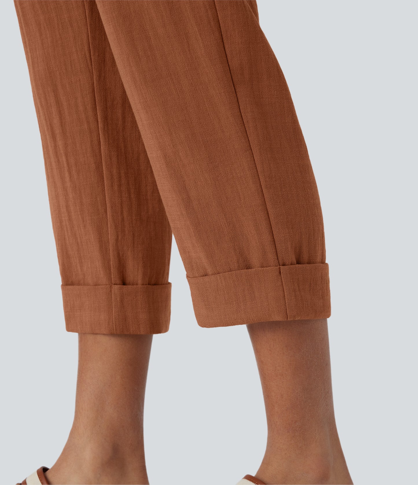 High Waisted Zipper Pocket Capri Linen-Feel Pants