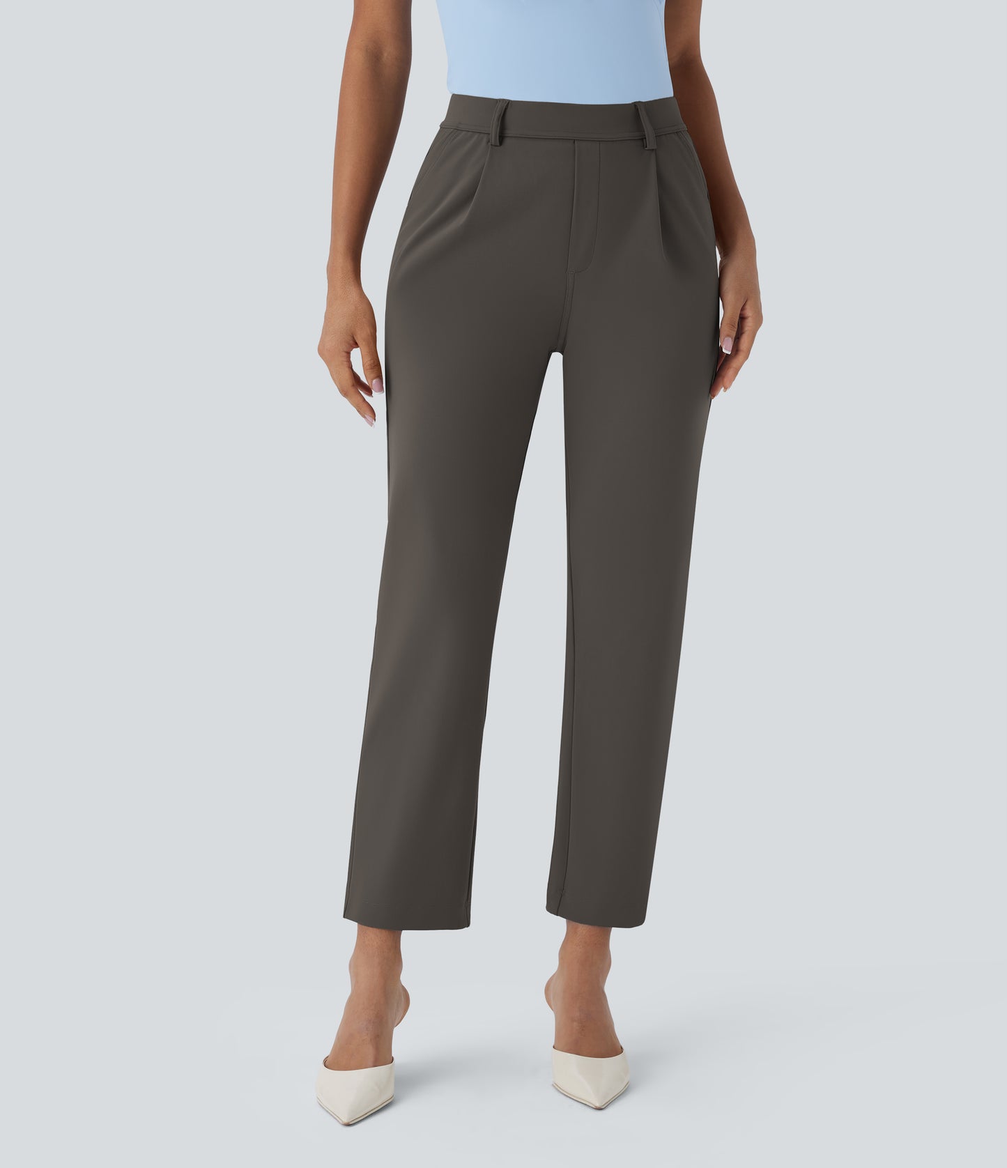 High Waisted Pocket Ankle Length Tapered Work Pants