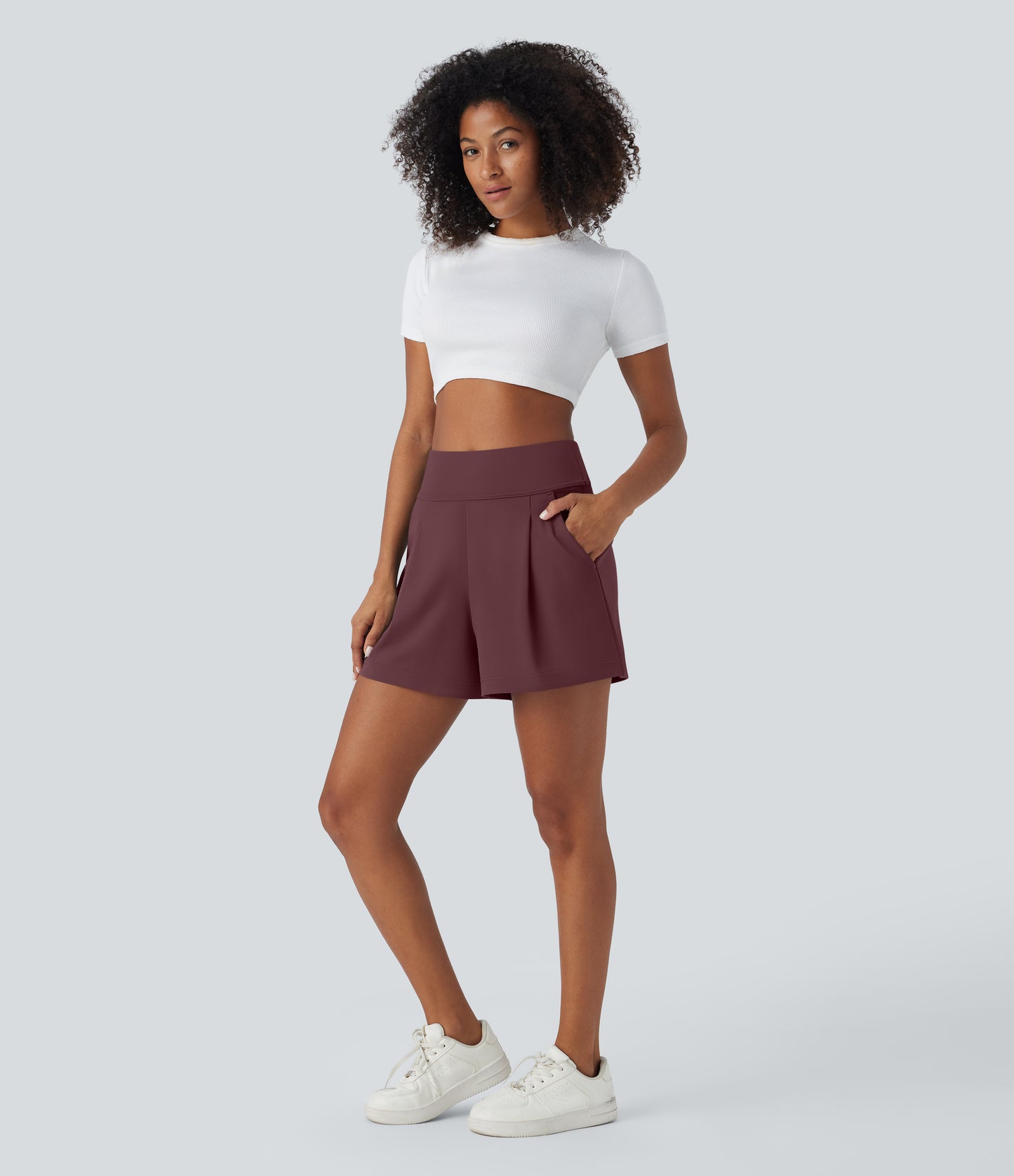 High Waisted Pocket Wide Leg Work Shorts