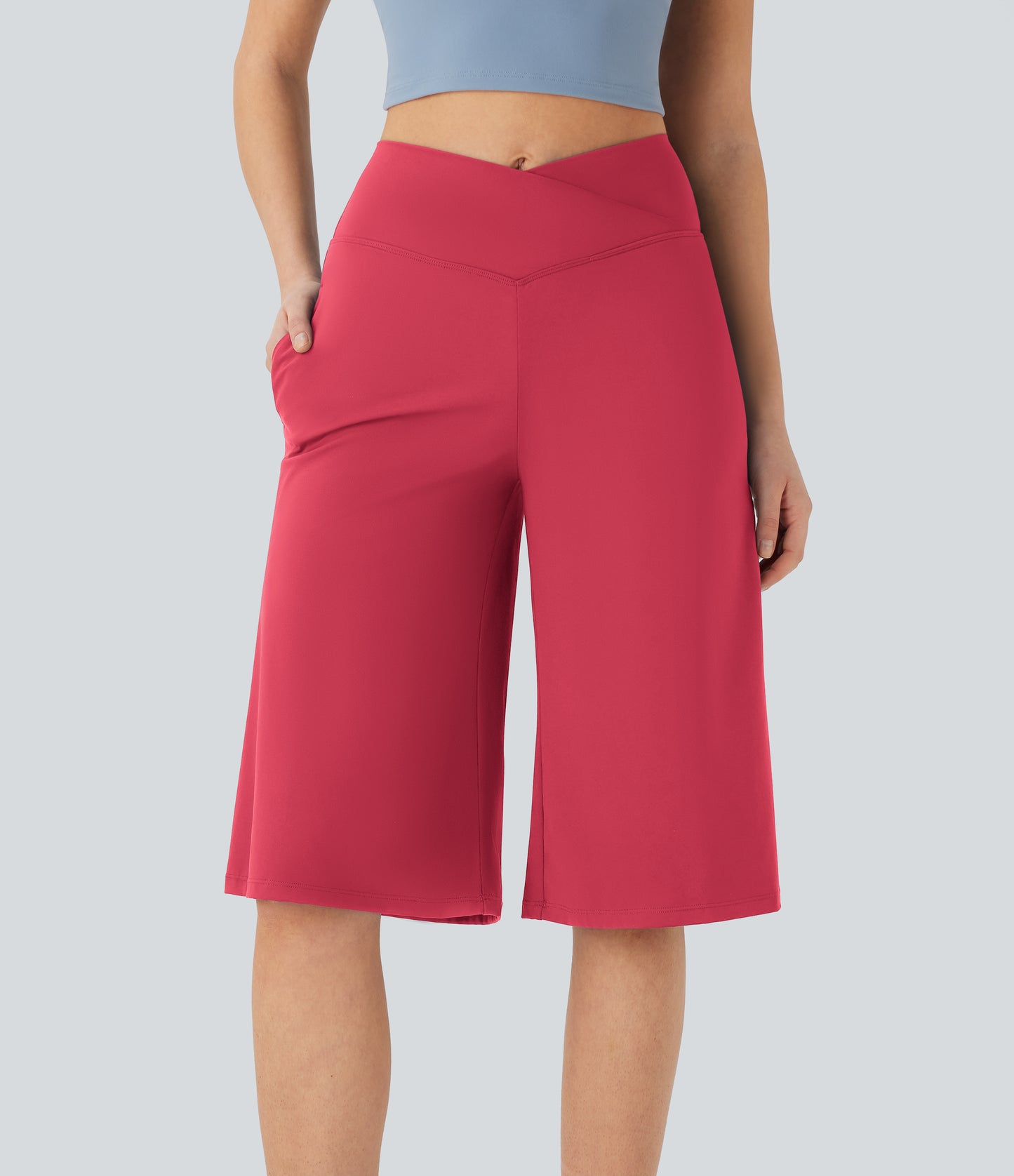 High Waisted Wide Leg Cool Touch Yoga Pedal Pusher Pants with Pockets