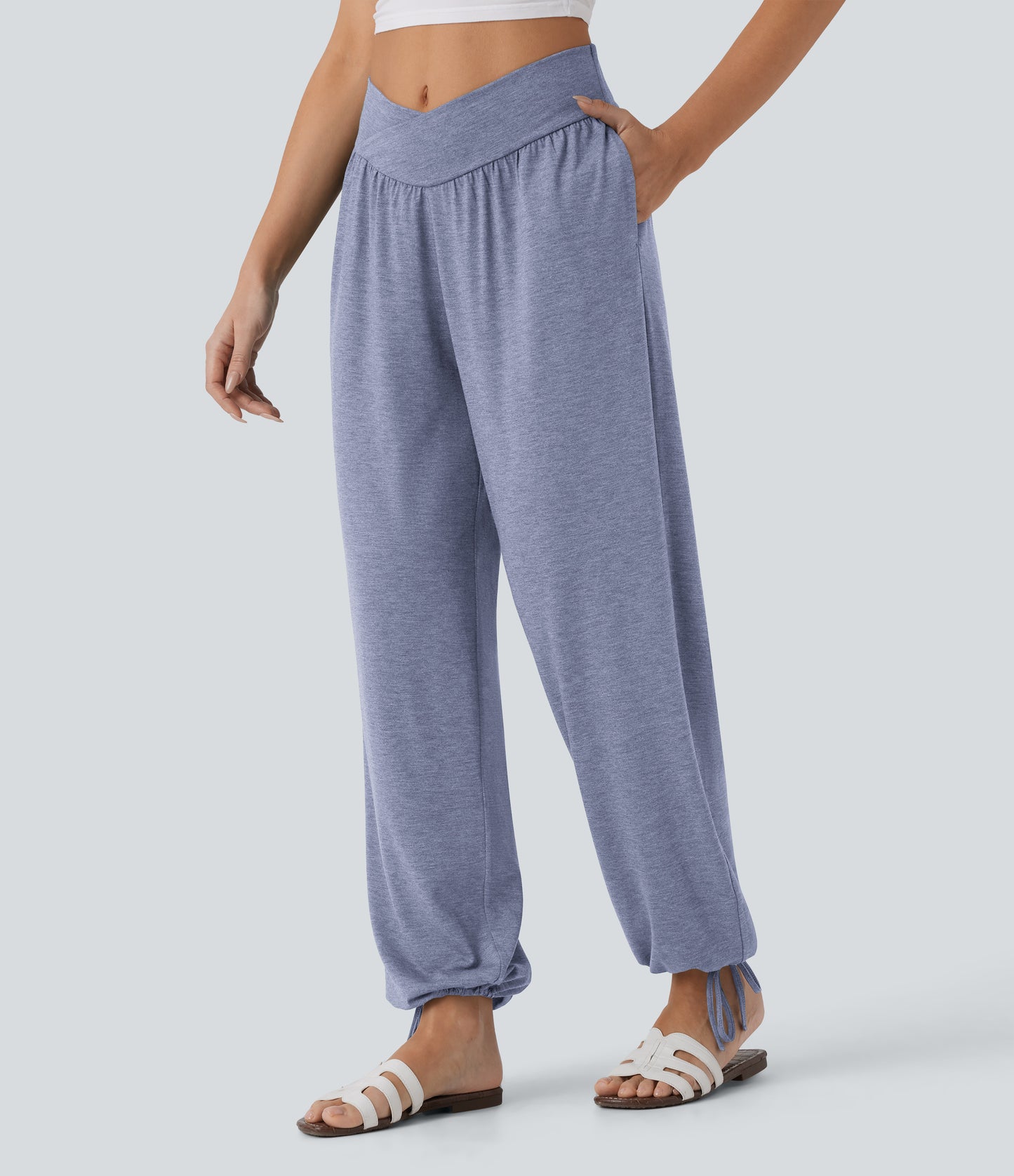 High Waisted Pocket Drawstring Casual Joggers