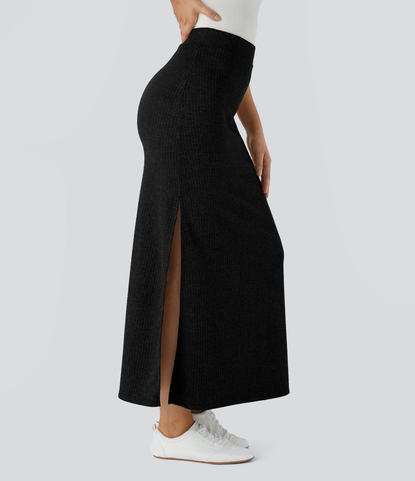 High Waisted Hem A Line Maxi Casual Skirt