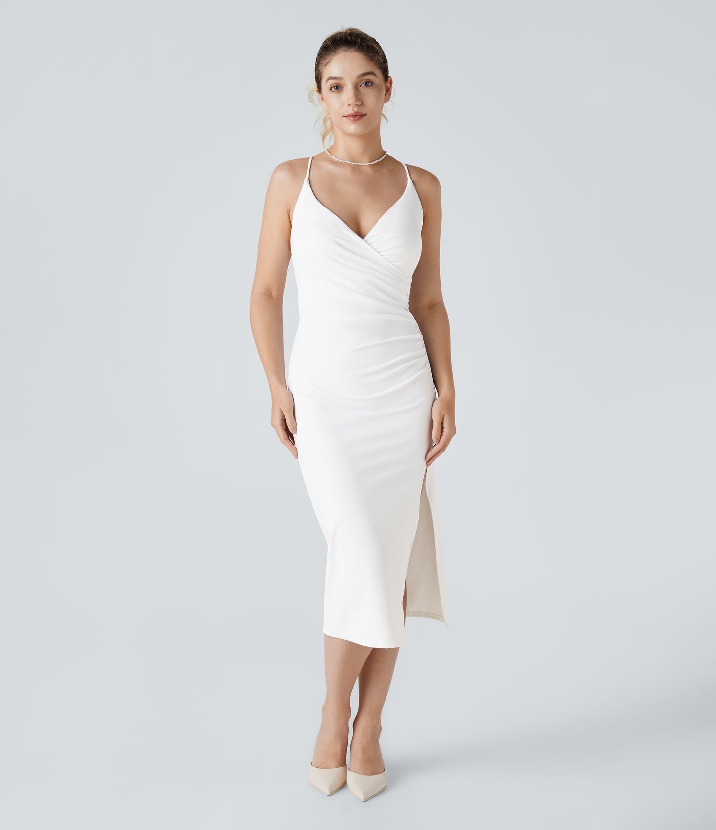 Crossover Ruched Lace Up Bodycon Cool Touch Dress-UPF50+