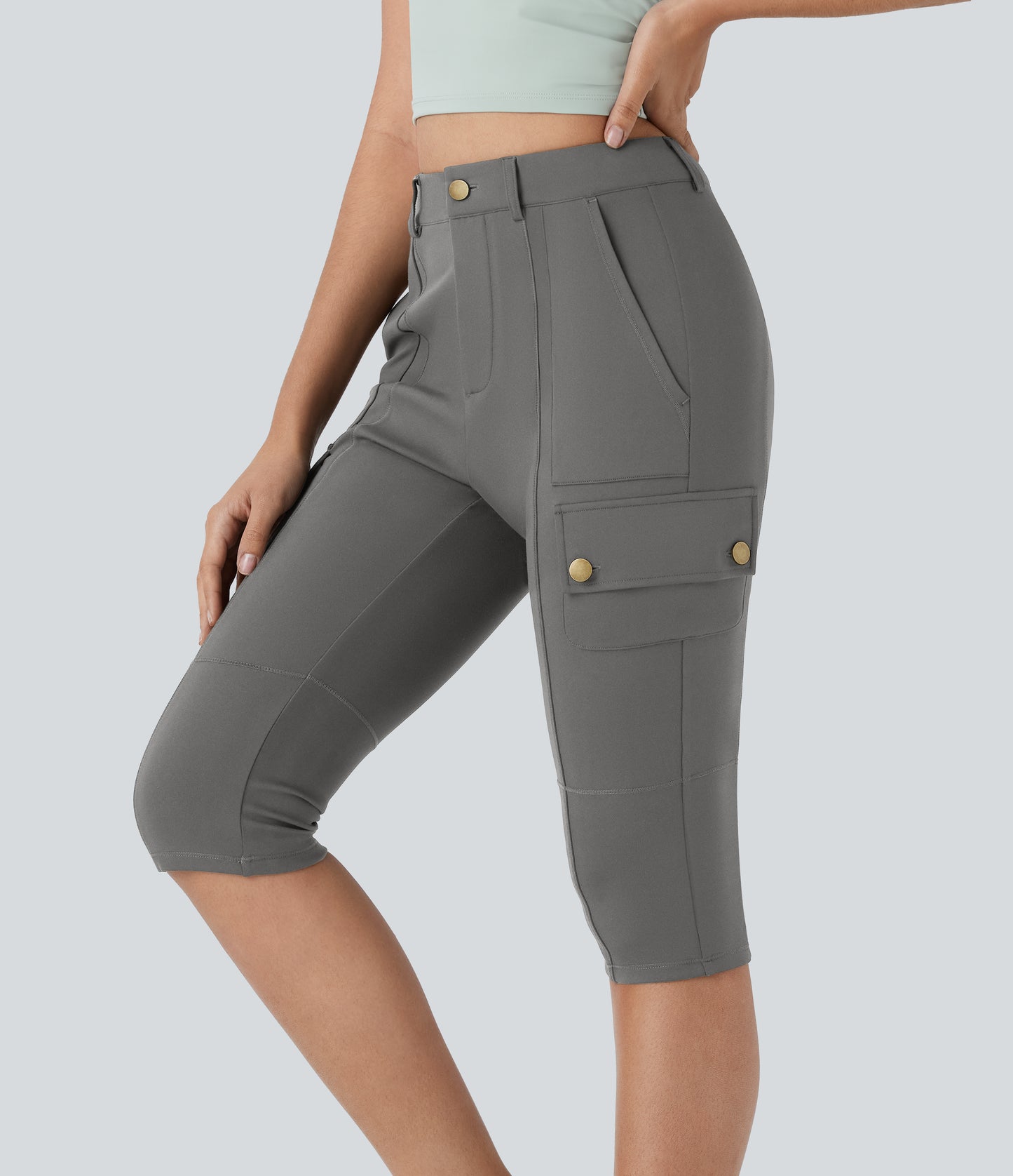 High Waisted Zipper Pockets Solid Skinny Pedal Pusher Casual Cargo Pants
