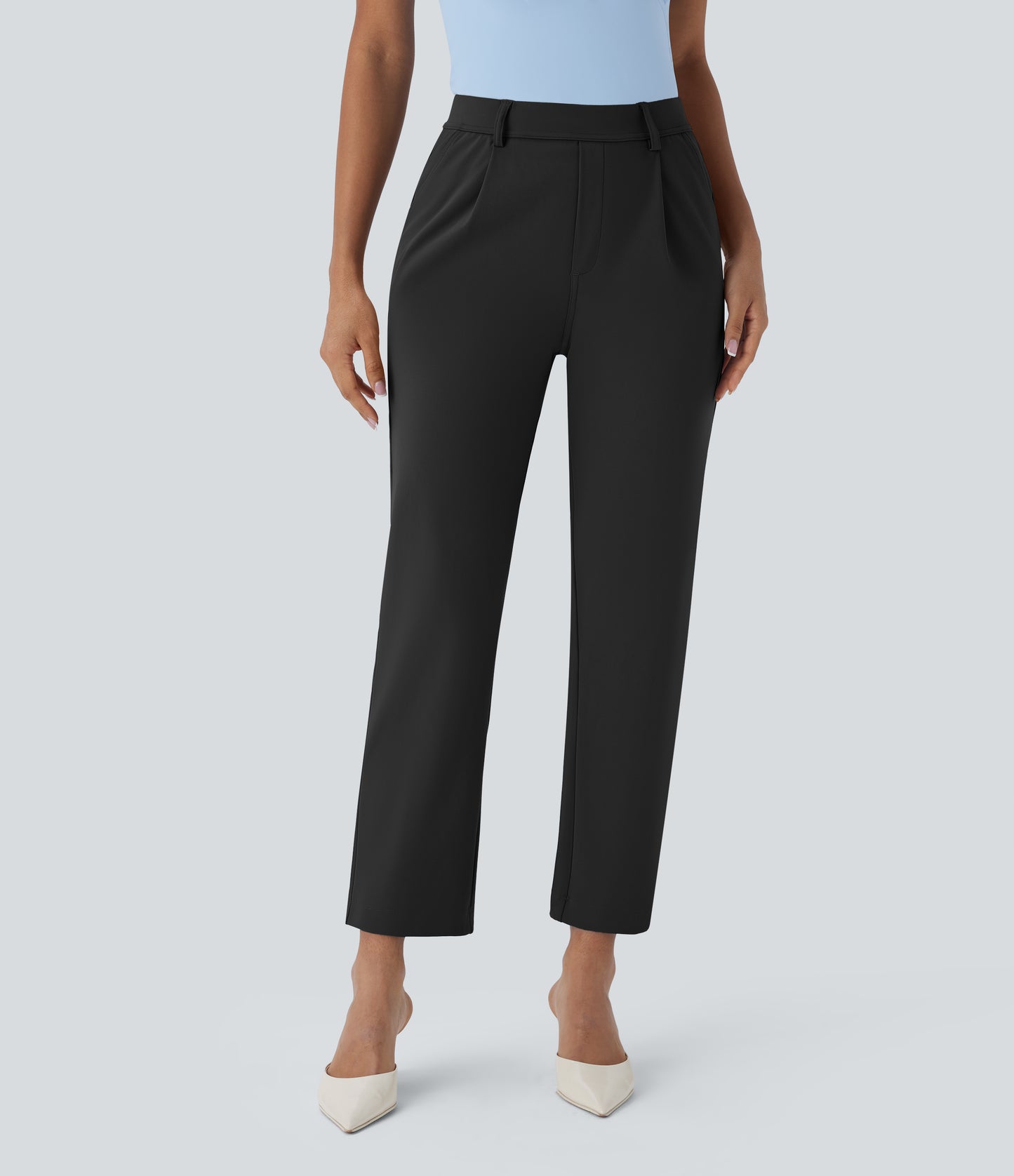 High Waisted Pocket Ankle Length Tapered Work Pants