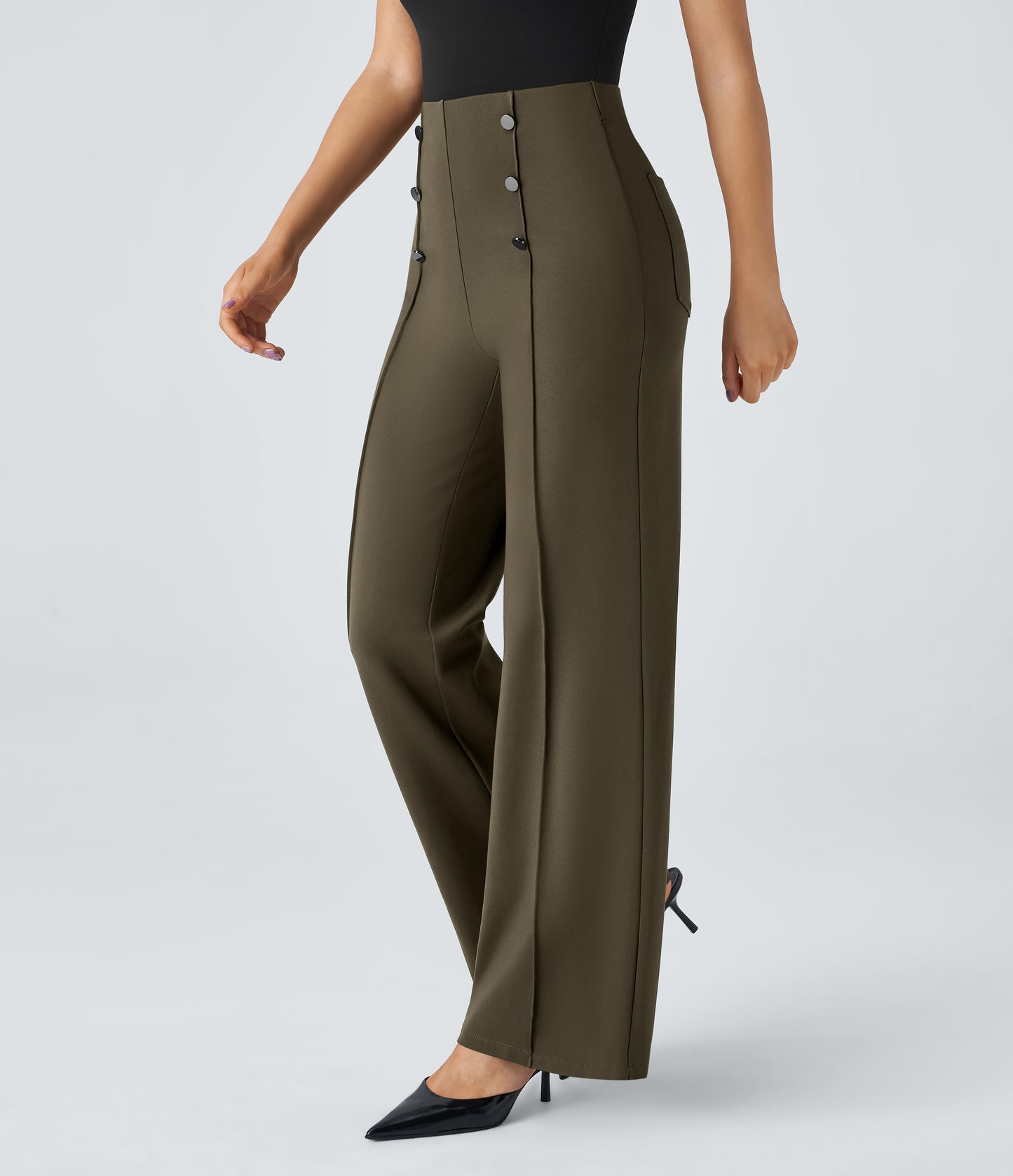 High Waisted Pocket Wide Leg Work Pants