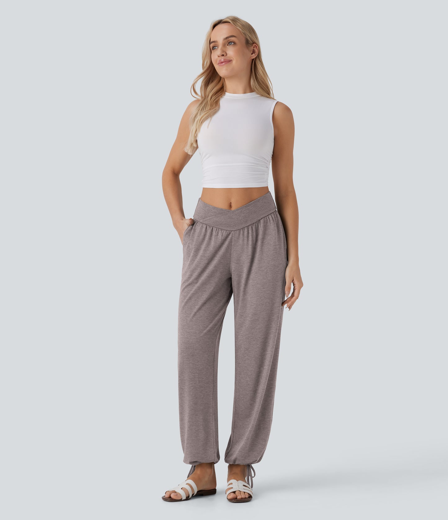 High Waisted Pocket Drawstring Casual Joggers