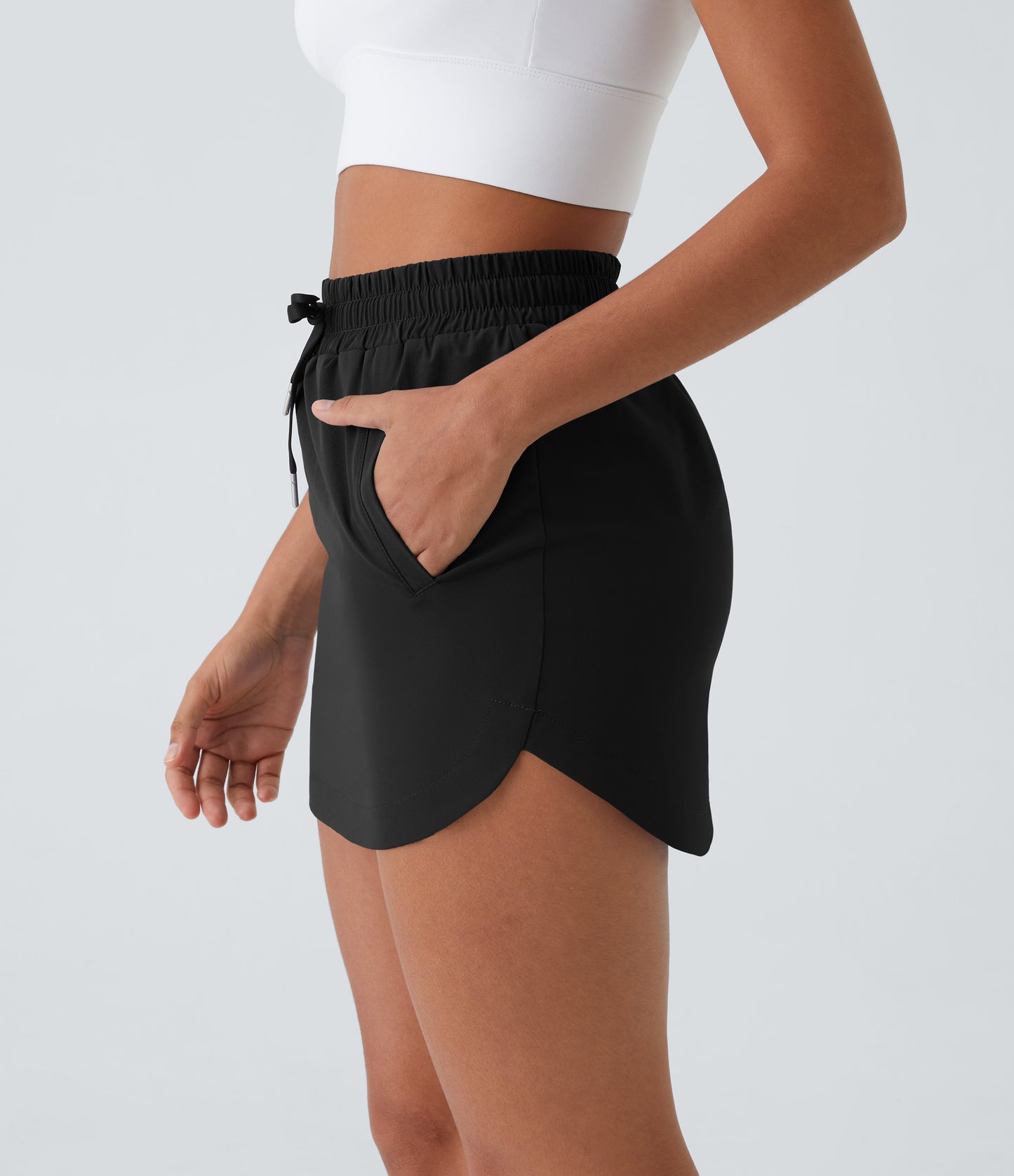 High Waisted Drawstring Pocket 2-in-1 Curved Hem Mini Golf Skirt