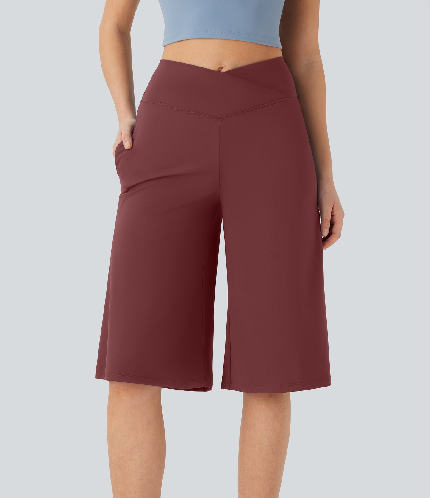 High Waisted Wide Leg Cool Touch Yoga Pedal Pusher Pants with Pockets