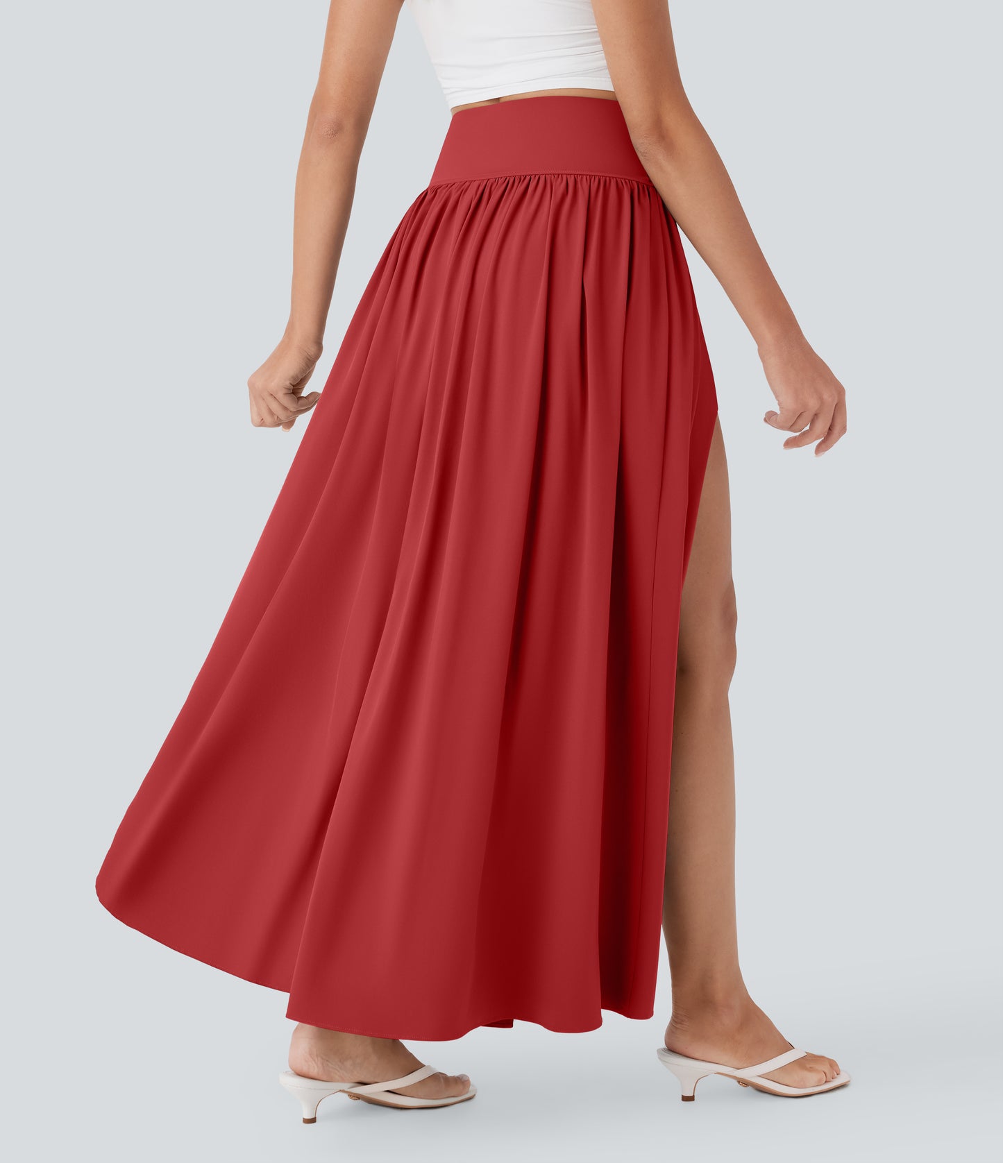 High Waisted Tummy Control 2-in-1 Flowy Quick Dry Maxi Skirt