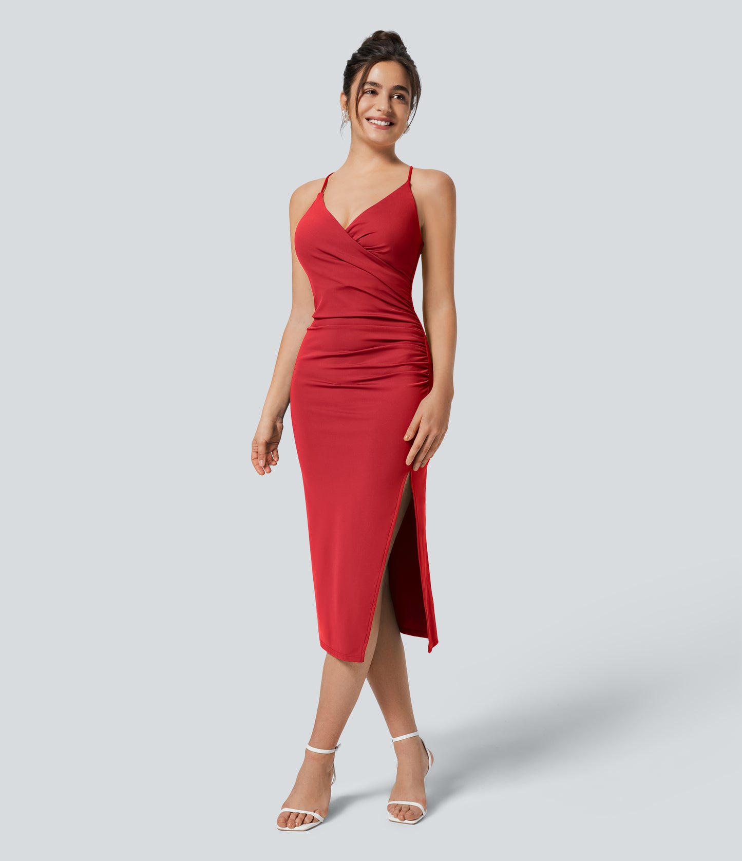 Crossover Ruched Lace Up Bodycon Cool Touch Dress-UPF50+