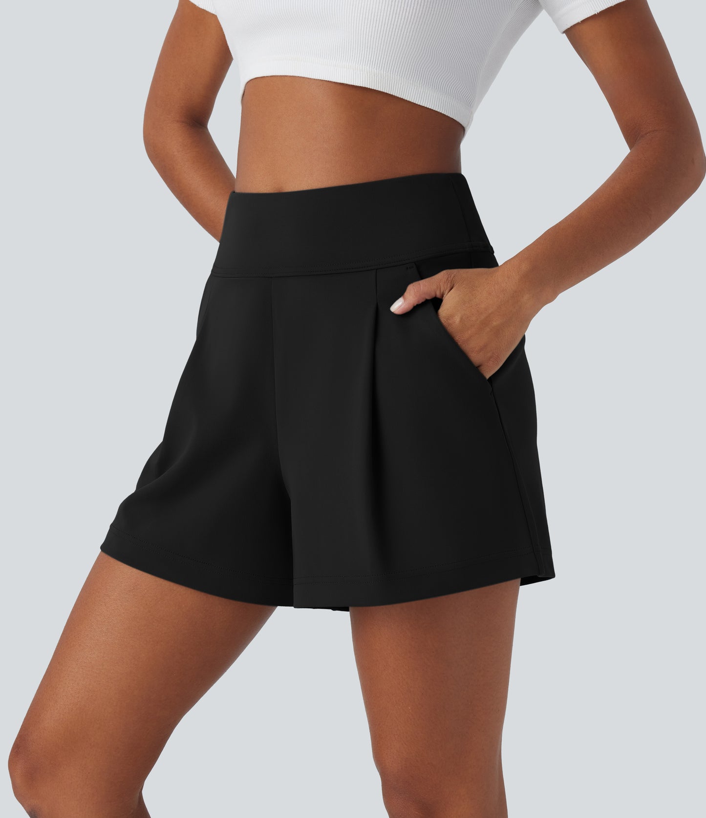 High Waisted Pocket Wide Leg Work Shorts