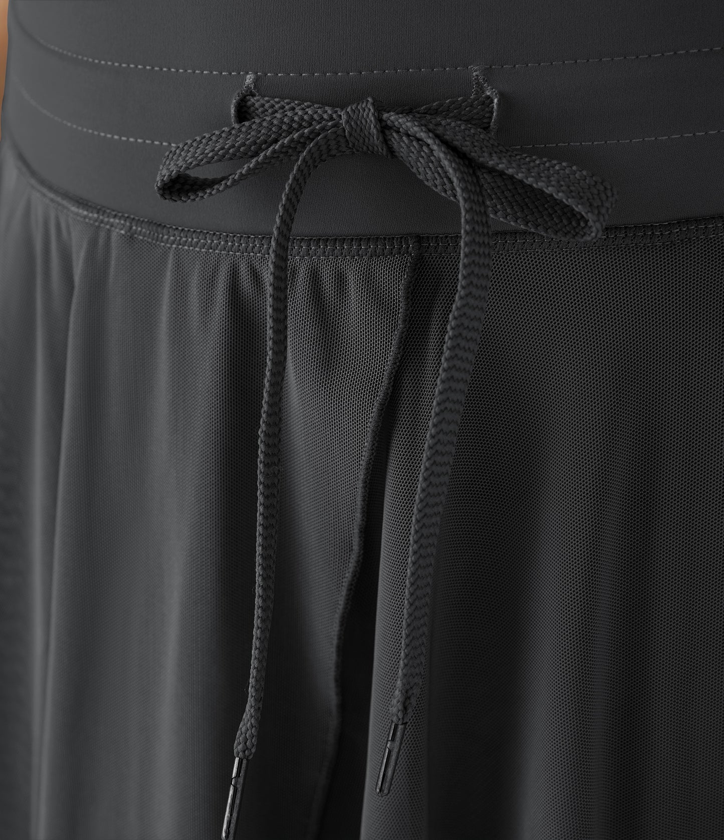 High Waisted Drawstring Contrast Mesh 2-in-1 Pocket Flowy Mini Flare Casual Skirt