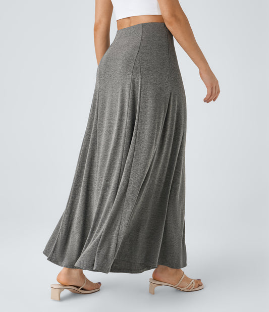 High Waisted Side Zipper Maxi Casual Flare Skirt