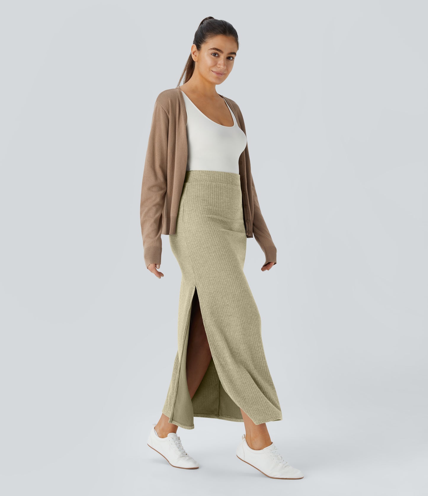 High Waisted Hem A Line Maxi Casual Skirt