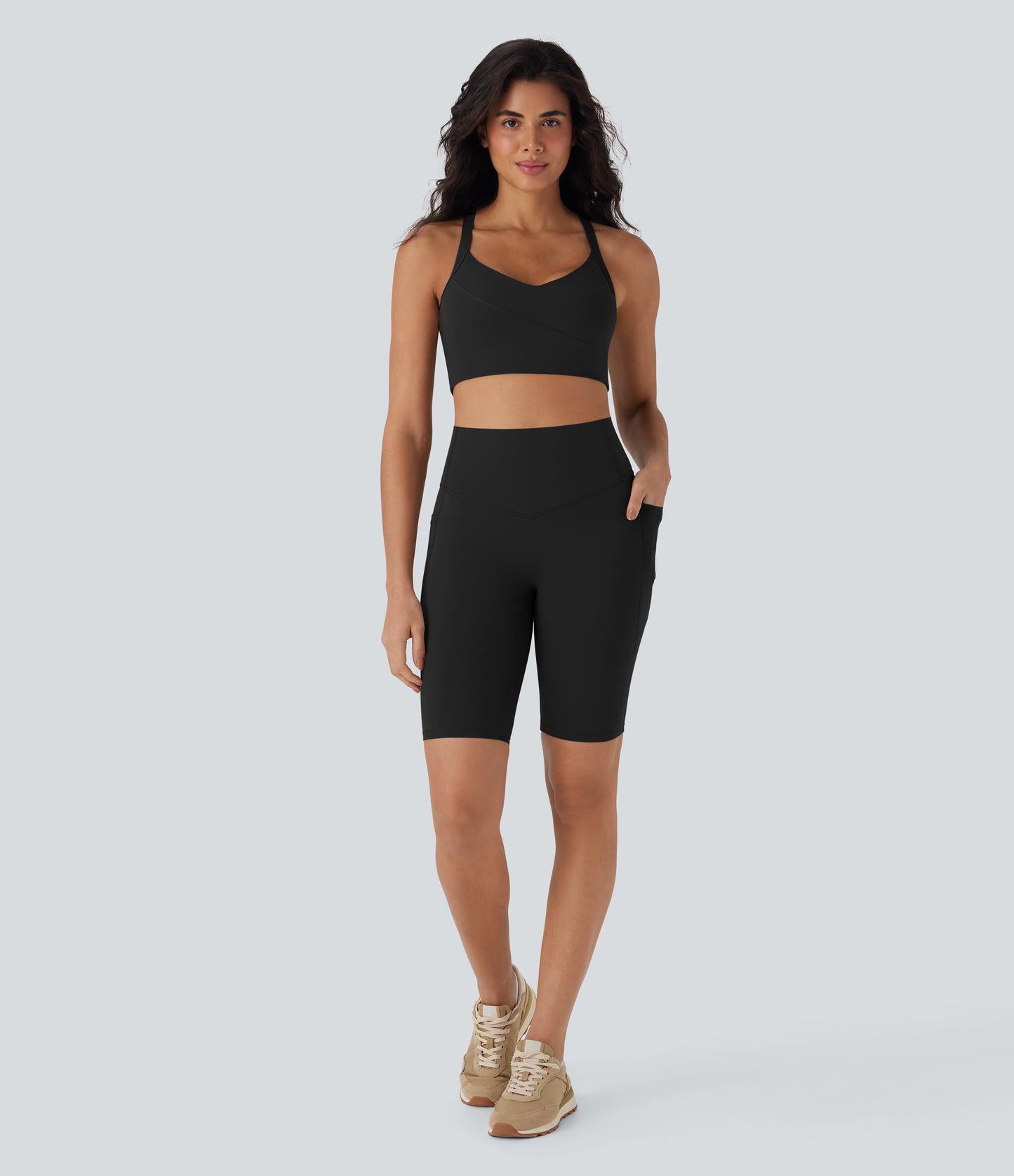 Short cycliste taille haute avec poches gainantes et effet gainant, 23 cm