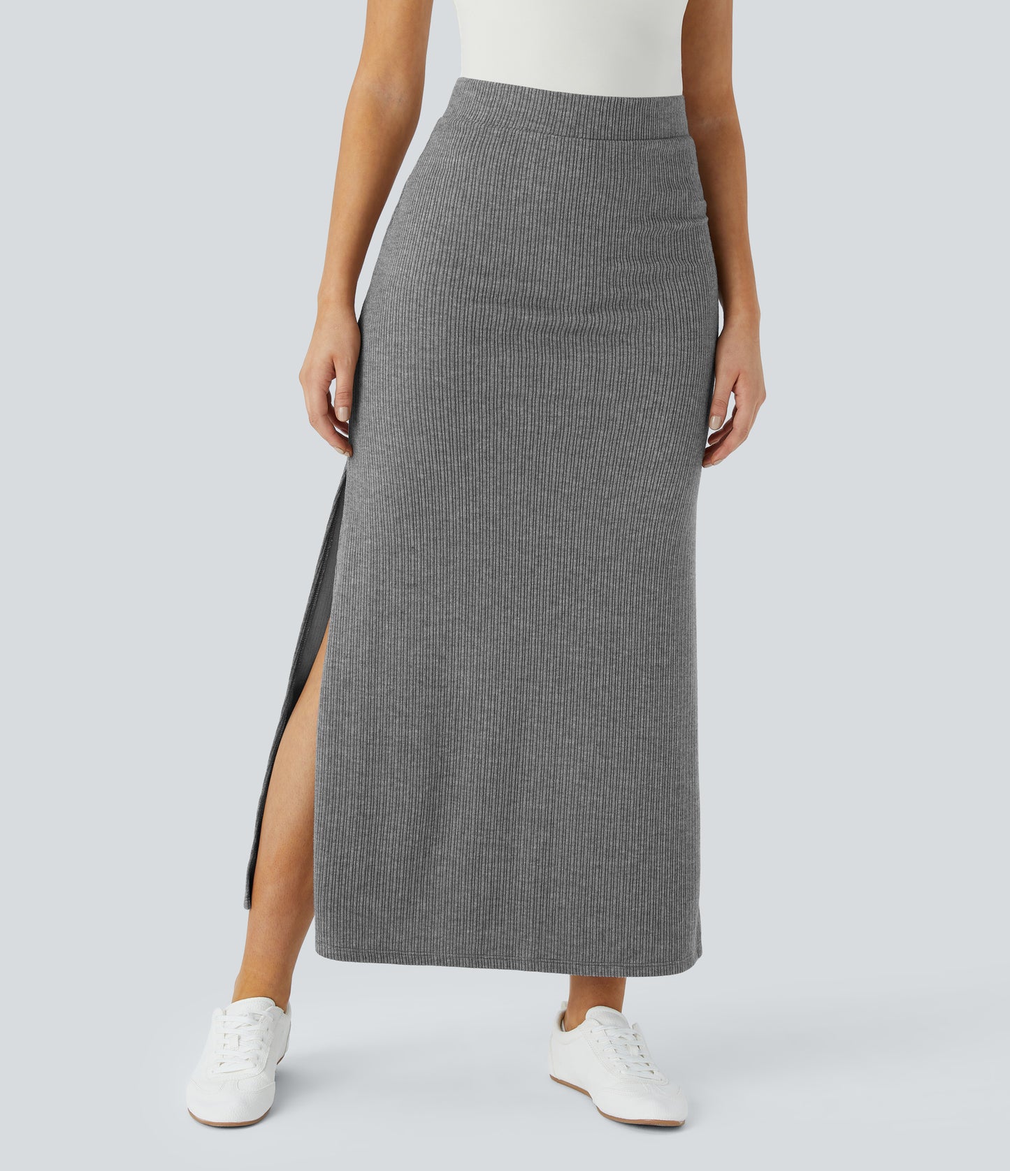 High Waisted Hem A Line Maxi Casual Skirt