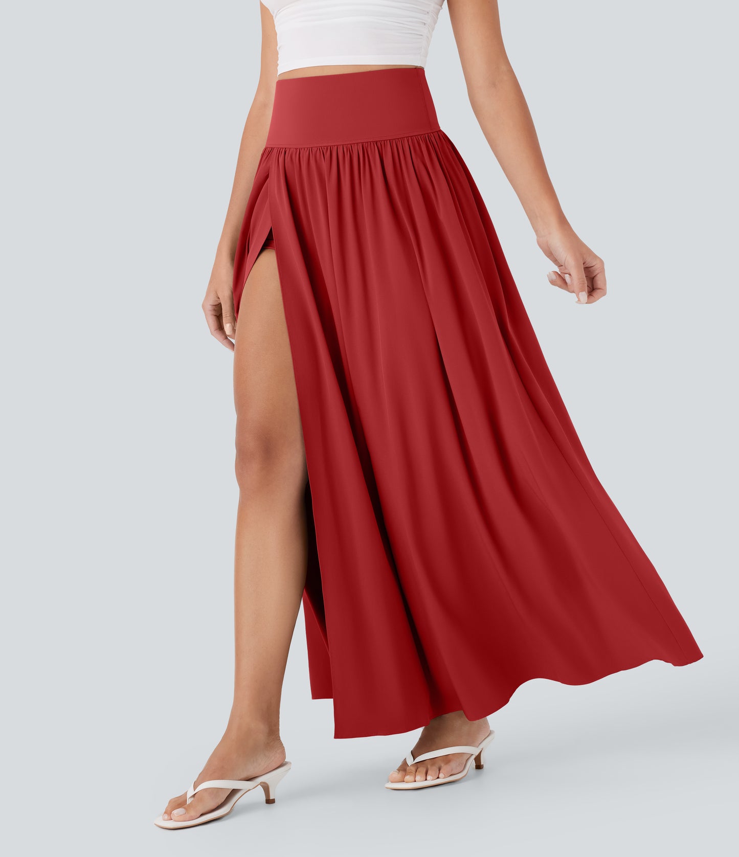 High Waisted Tummy Control 2-in-1 Flowy Quick Dry Maxi Skirt