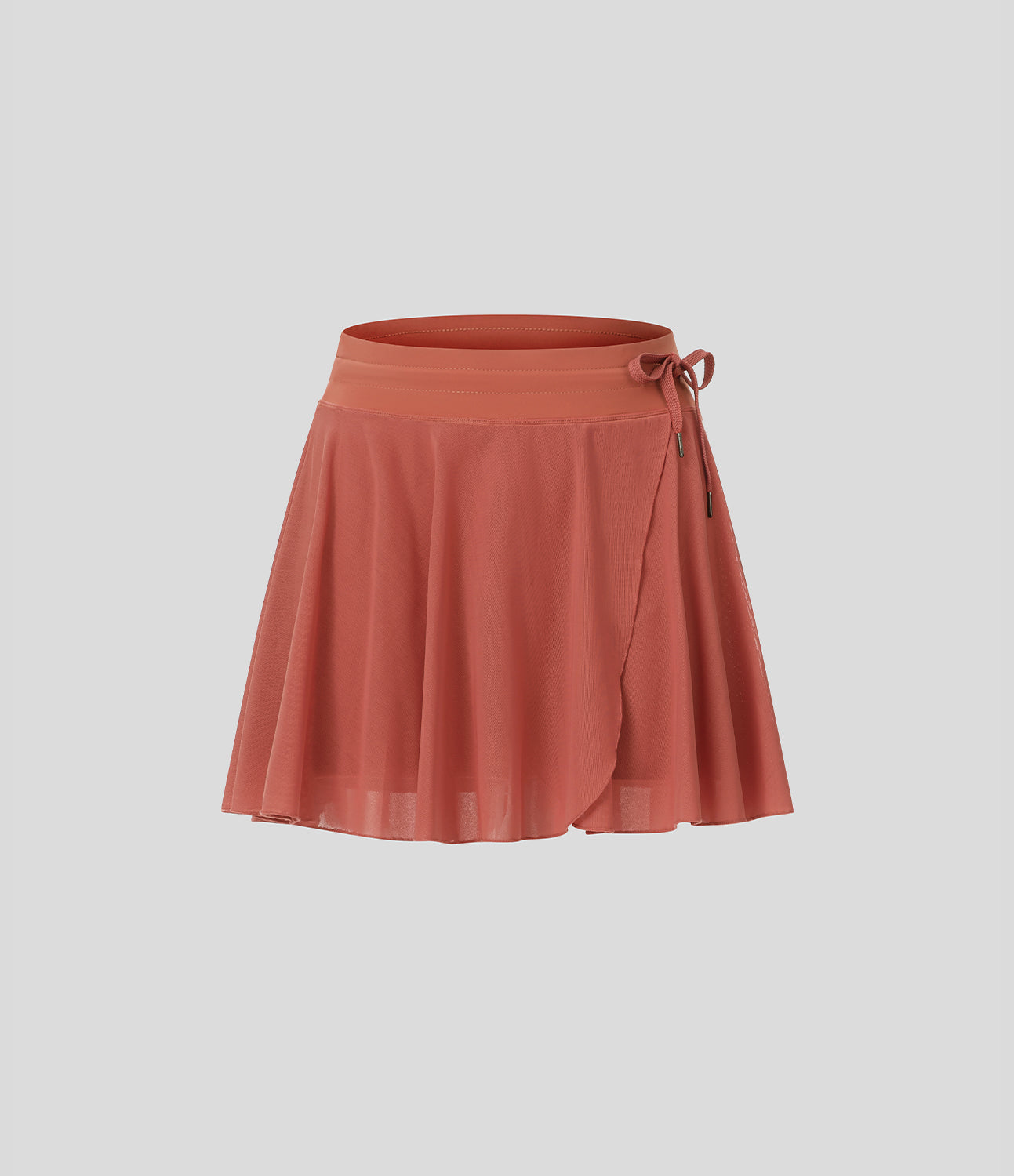 High Waisted Drawstring Contrast Mesh 2-in-1 Pocket Flowy Mini Flare Casual Skirt