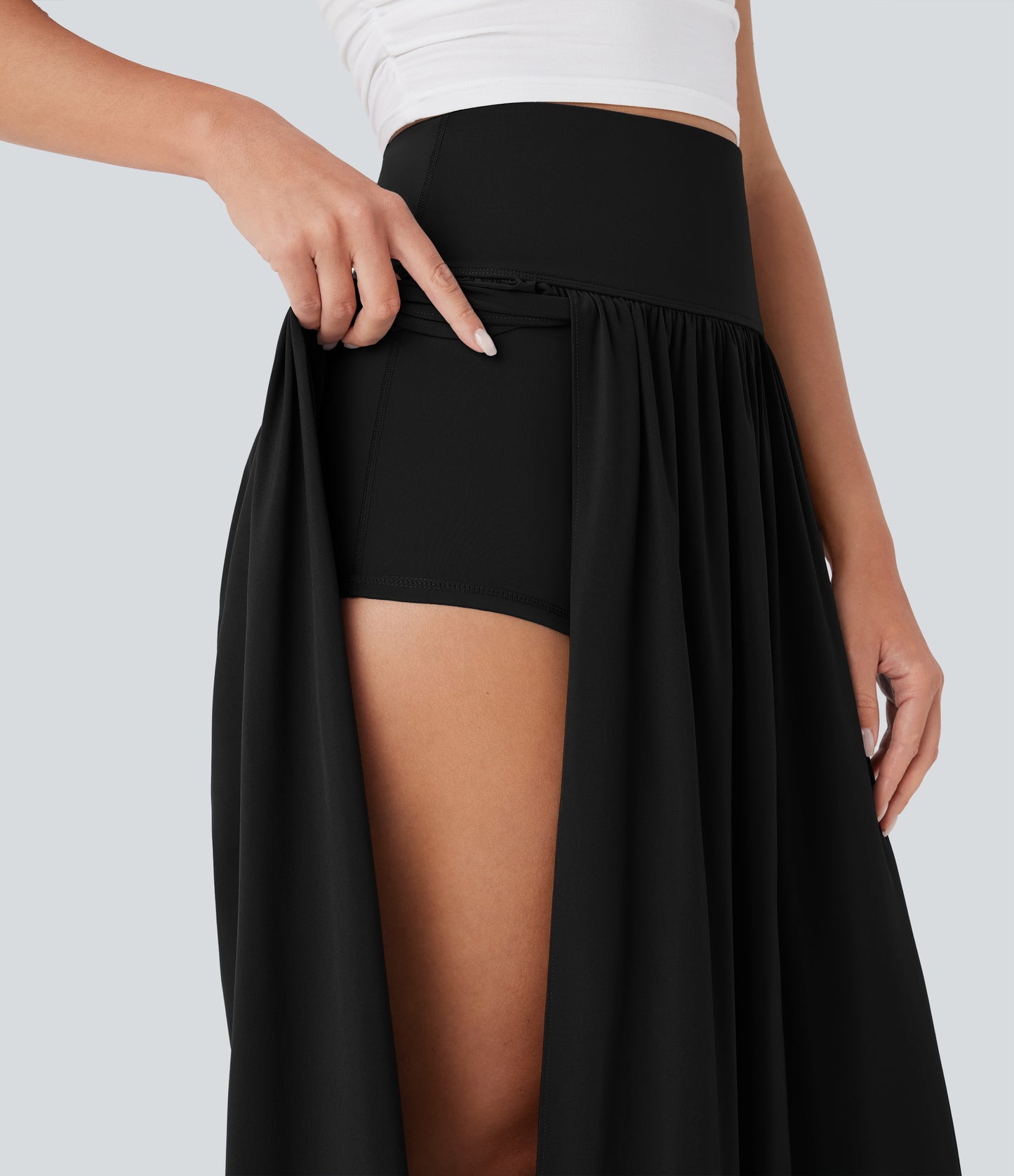 High Waisted Tummy Control 2-in-1 Flowy Quick Dry Maxi Skirt