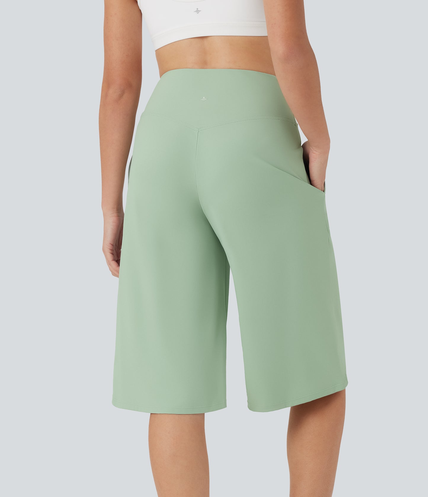 High Waisted Wide Leg Cool Touch Yoga Pedal Pusher Pants with Pockets