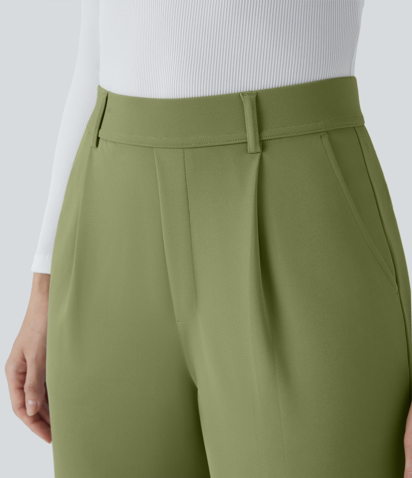 High Waisted Pocket Straight Leg Crepe Work Pants