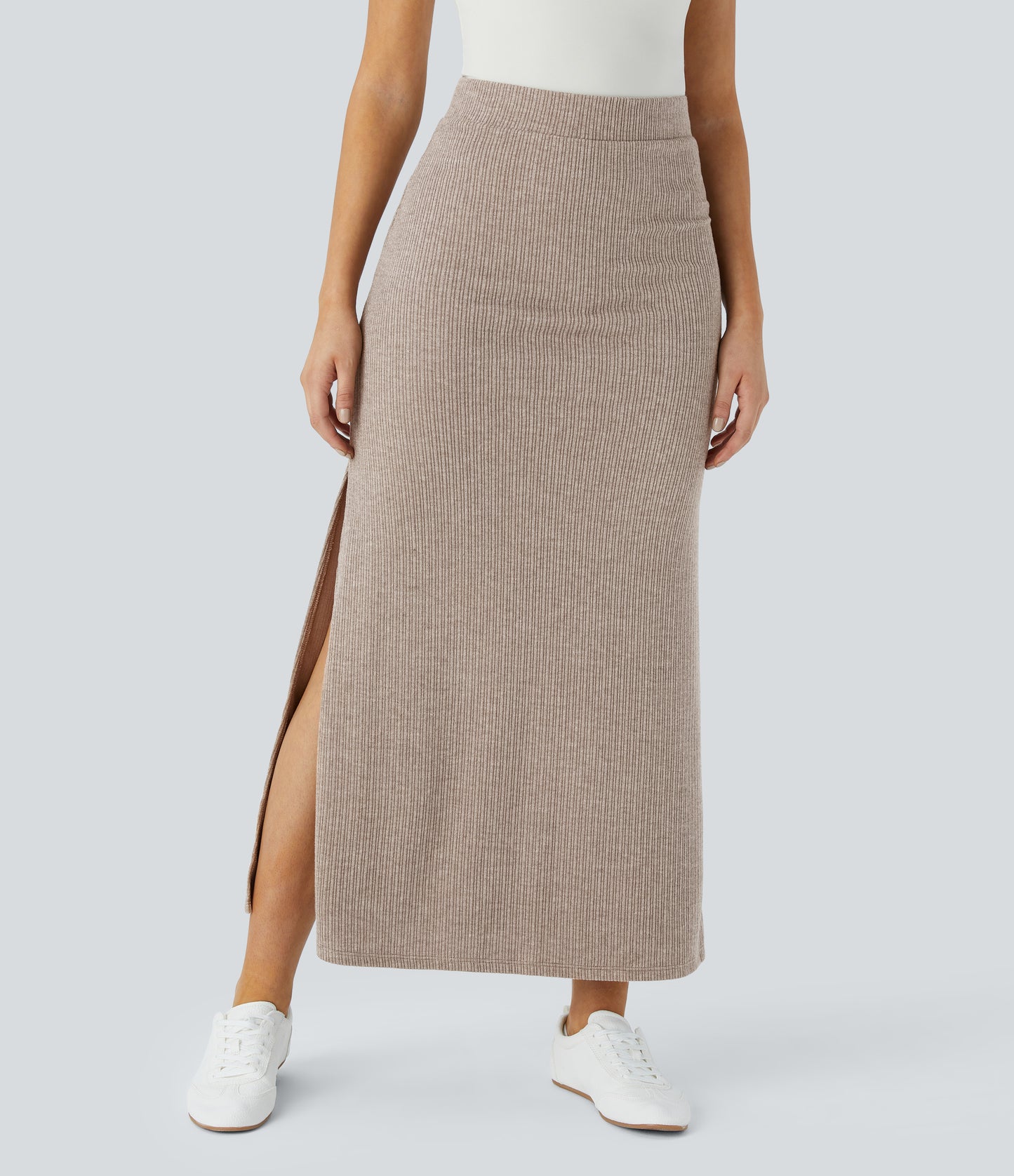 High Waisted Hem A Line Maxi Casual Skirt
