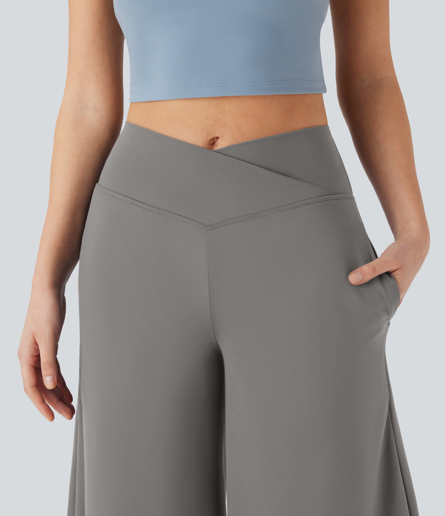 High Waisted Wide Leg Cool Touch Yoga Pedal Pusher Pants with Pockets