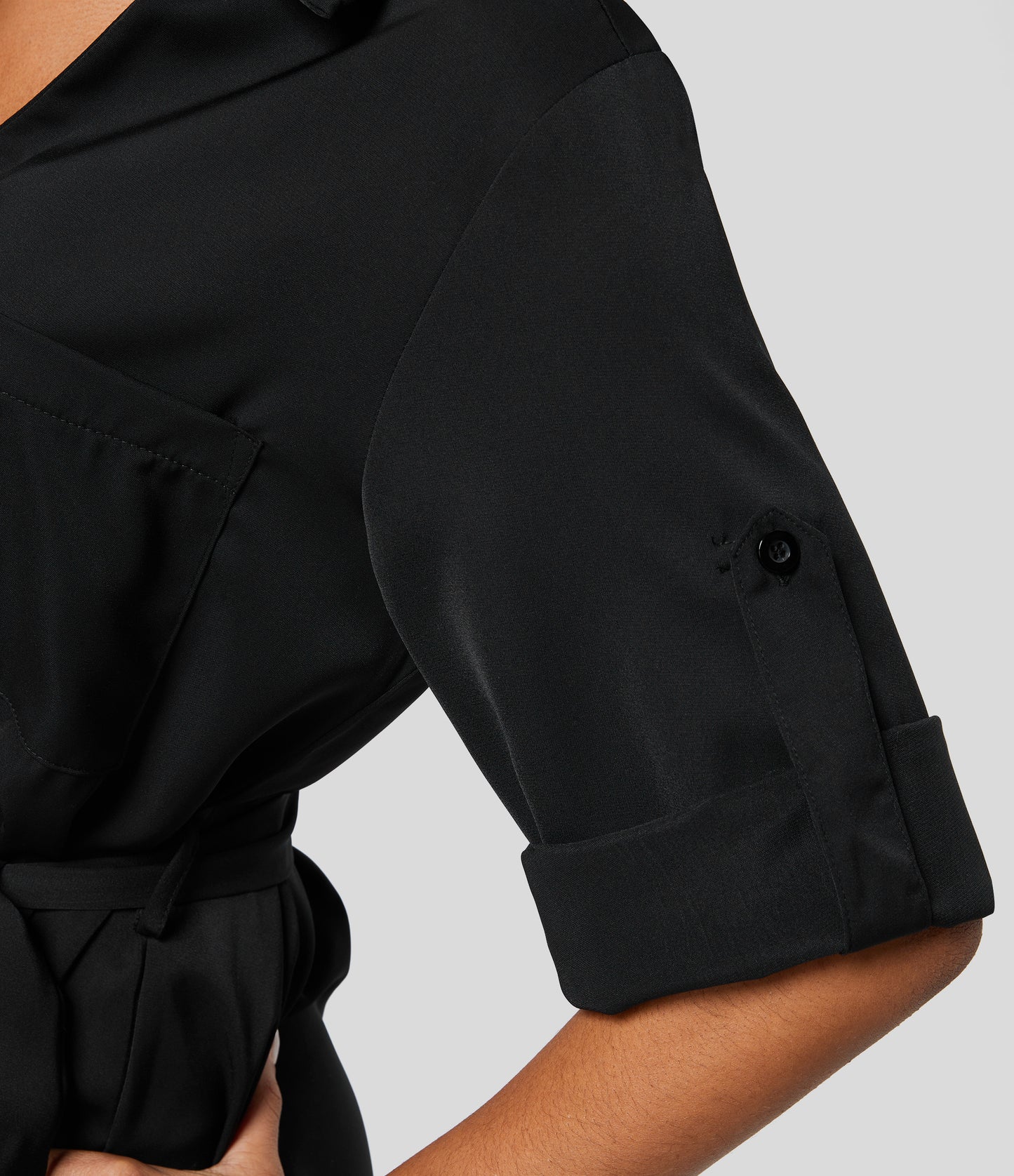 Roll Up Sleeve Belted Relaxed Work Shirt Dress