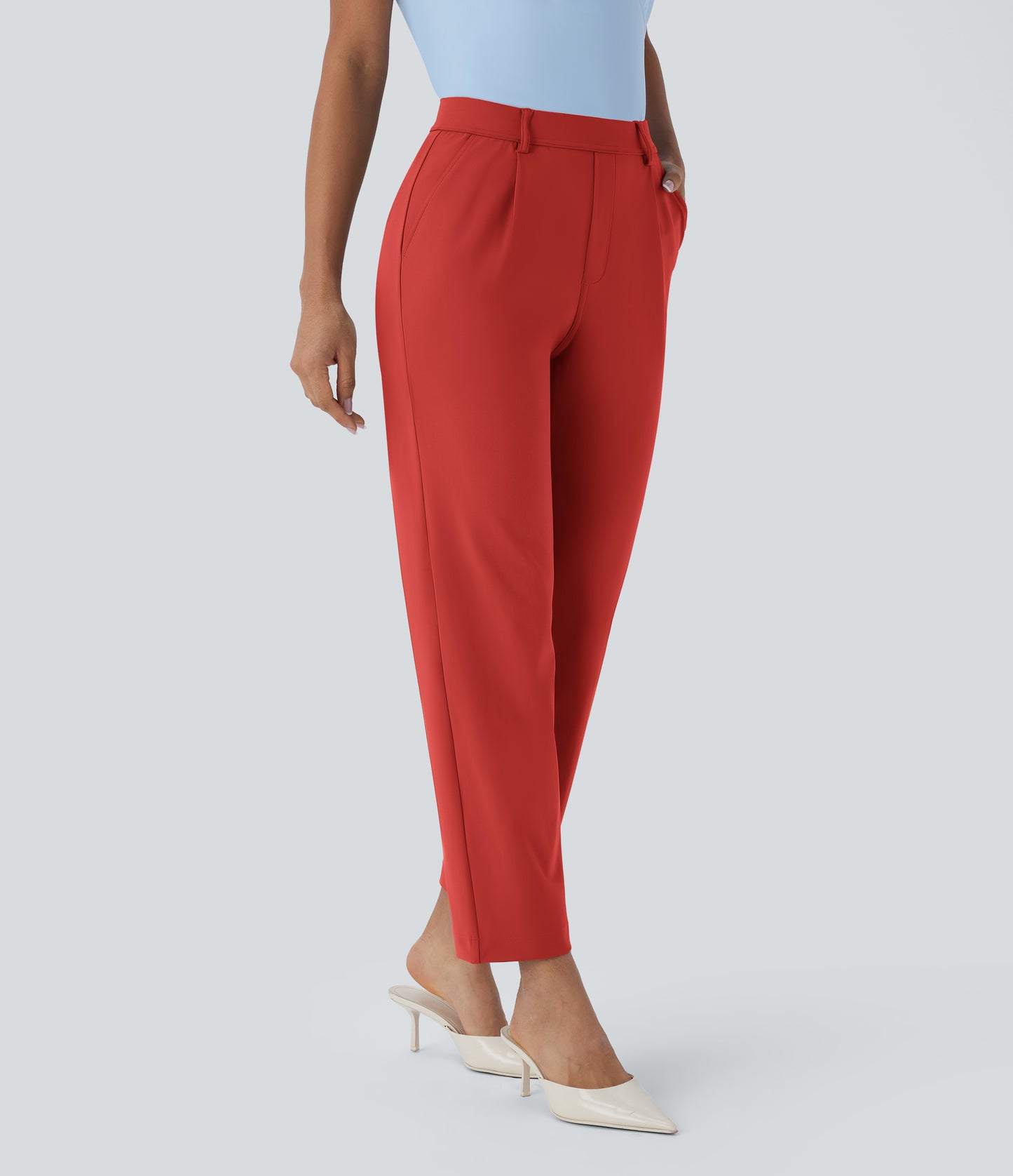 High Waisted Pocket Ankle Length Tapered Work Pants