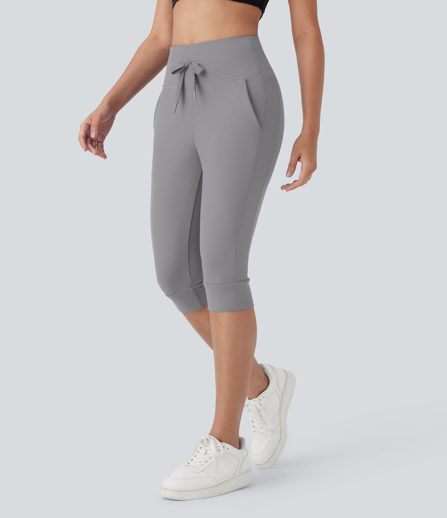 High Waisted Drawstring Pocket Yoga Pedal Pusher Joggers