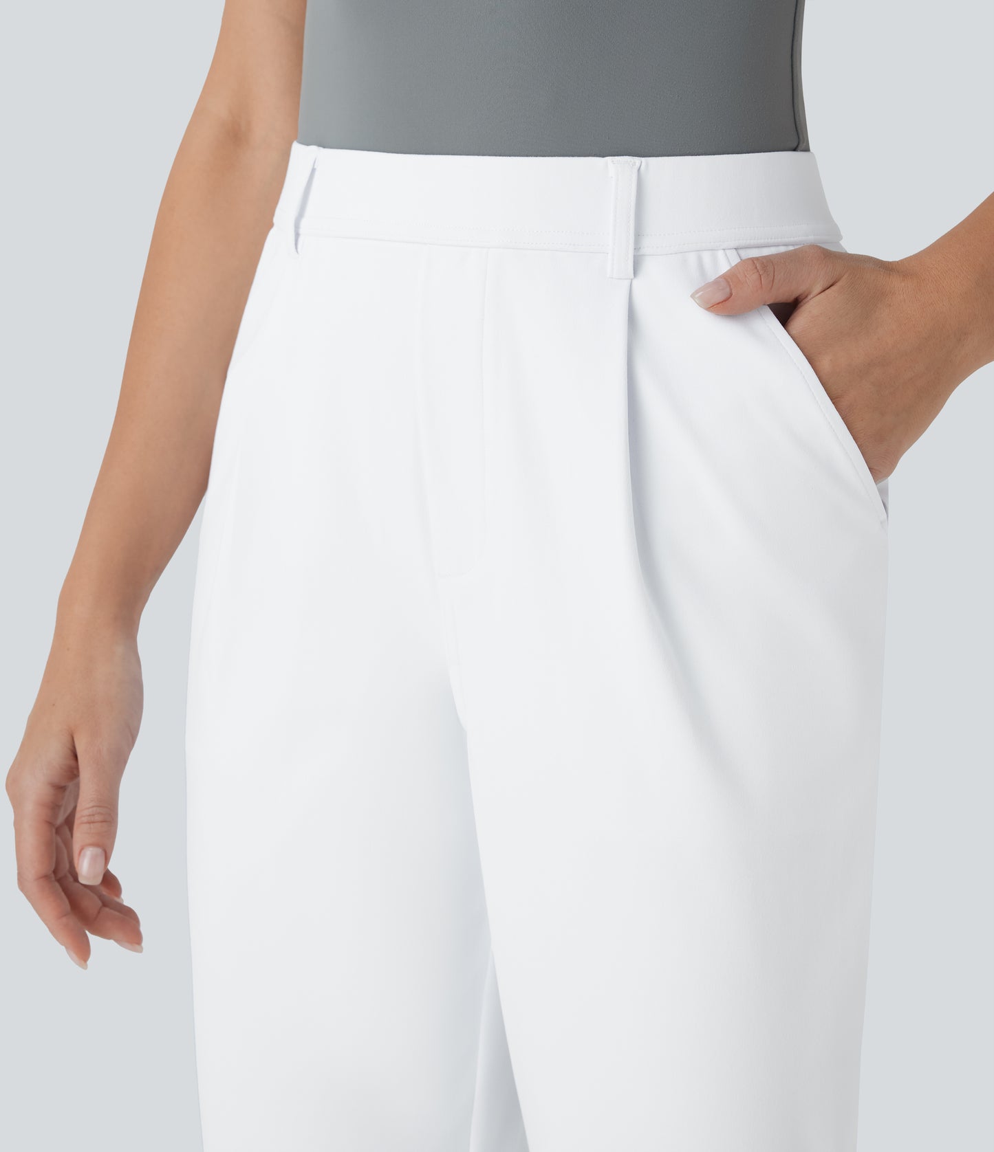 High Waisted Pocket Ankle Length Tapered Work Pants