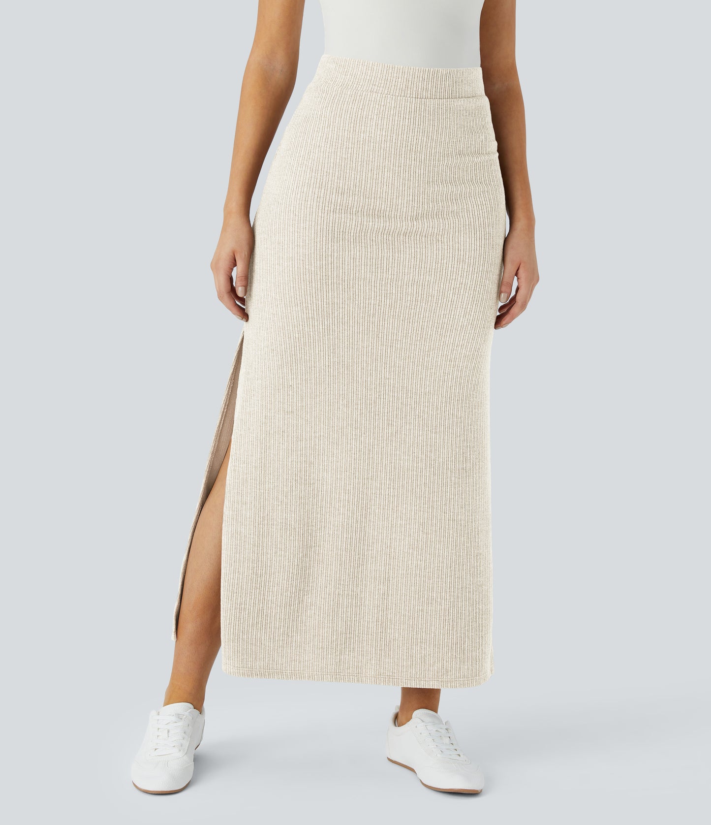 High Waisted Hem A Line Maxi Casual Skirt